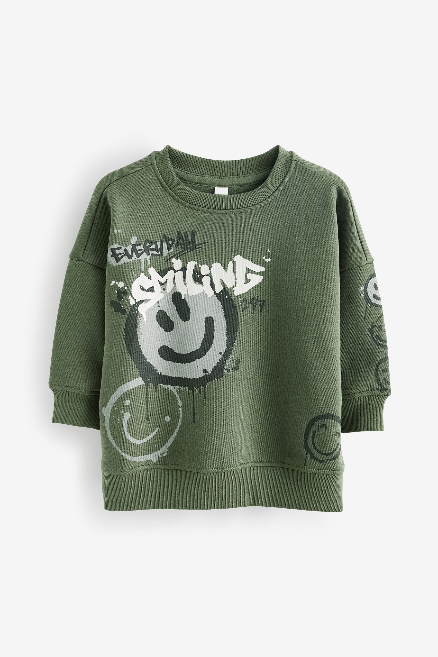mit Rundhals-Sweatshirt Sweatshirt Next (1-tlg) Figur Khaki Green Graffiti