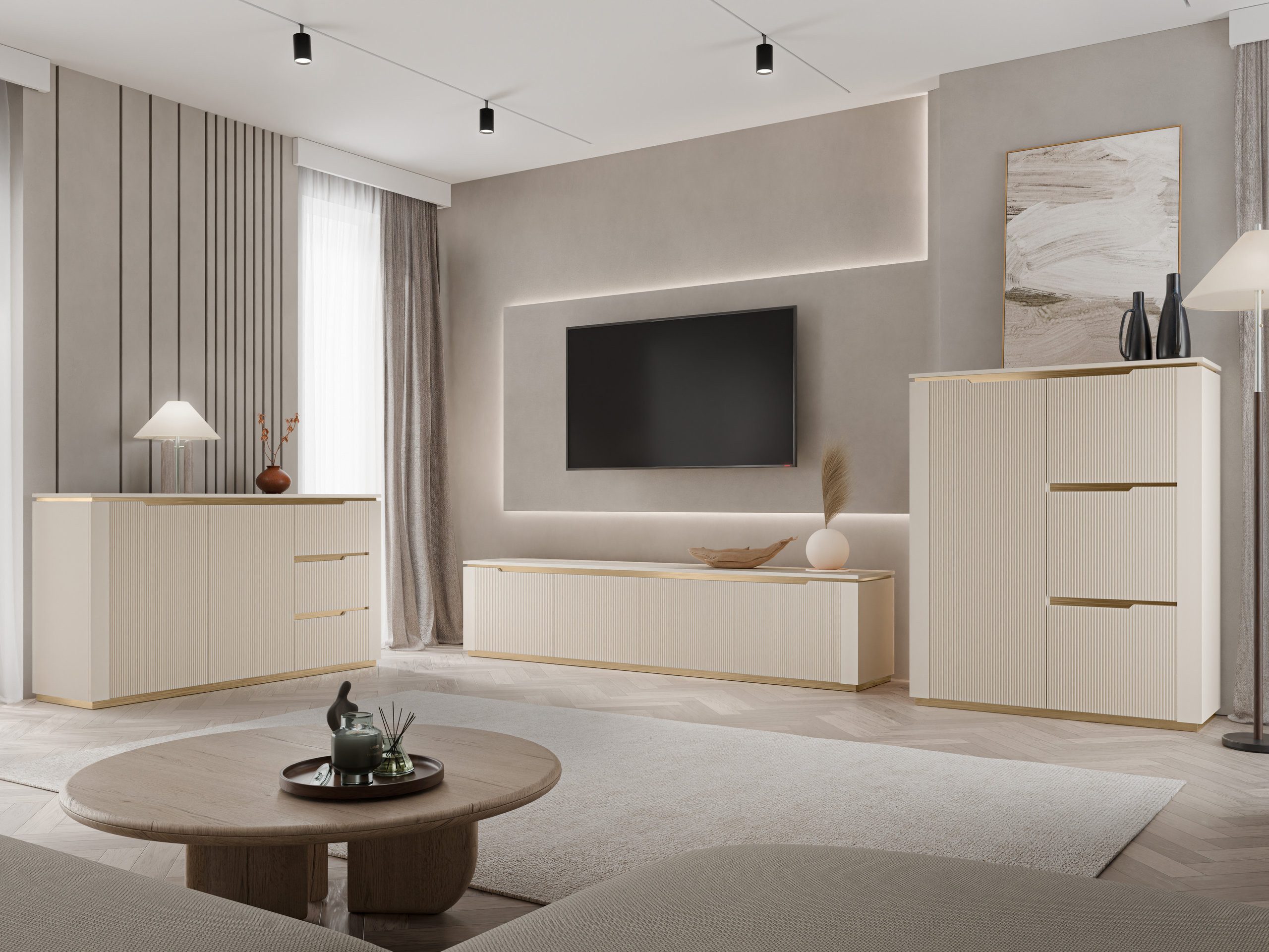 MIRJAN24 Wohnzimmer-Set Hilafin I, (3er-Set, 2x Kommode, TV-Lowboard), Fronten gefräst