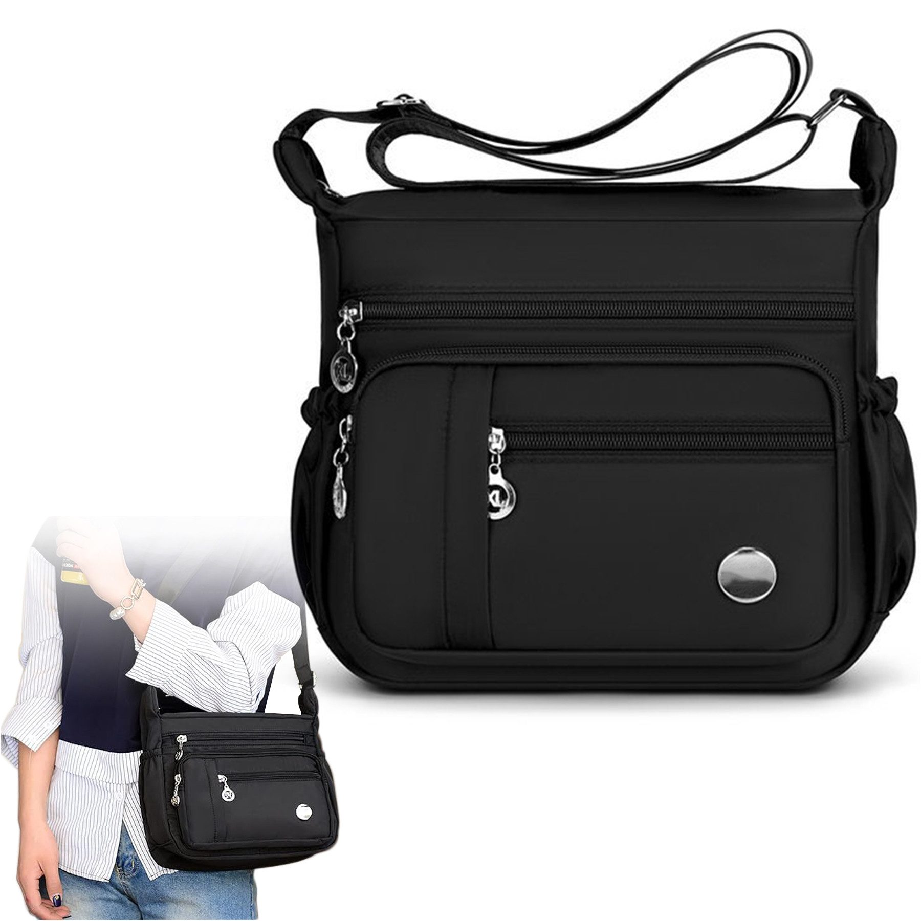 Keyura Schultertasche Umhängetasche Damen, Wasserdicht Nylon Schultertasche (Mehrfachtasche Handtasche mit RFID Geldbörse, Vintage Einfarbige, Crossbody, Schultertasche, Freizeit), Groß Stofftasche Handtaschen Strandtasche