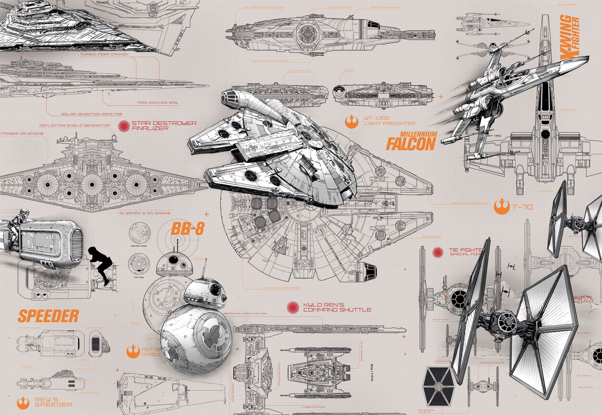 Komar Fototapete STAR WARS Blueprints - Größe 368 x 254 cm, glatt, bedruckt, Kinderzimmer