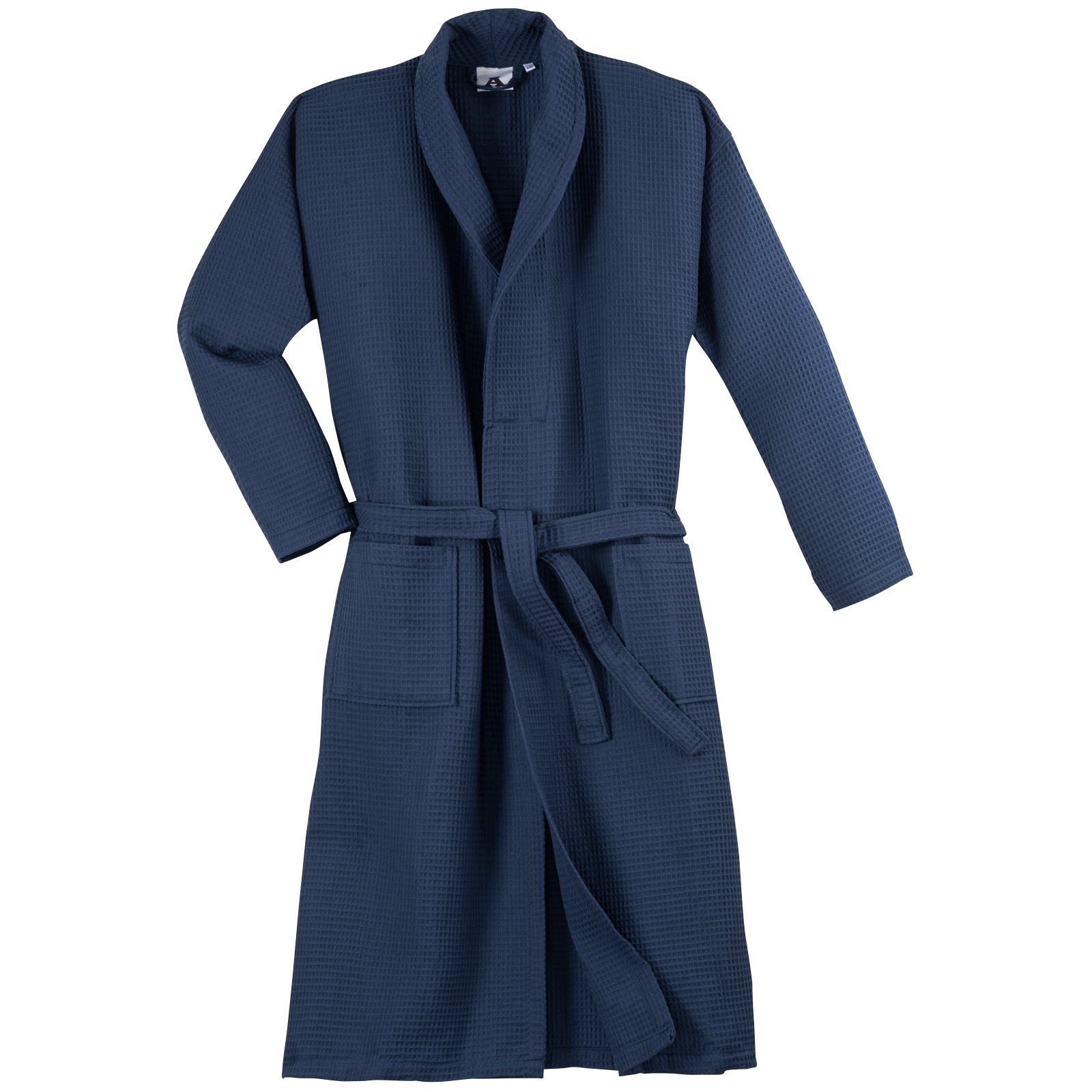 ABRAXAS Herrenbademantel Abraxas Übergrößen Bademantel Waffelpikee navy, Baumwolle, Schalkragen