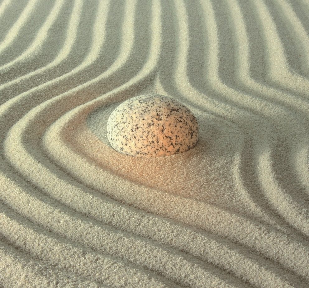 Rasch Fototapete Zen-Garten mit Sand - Vliestapete Beige Grün, grafisch, (1 Rolle, 1 St., Kollektion 'Magicwalls' - 2,65 m x 2,65 m), Lichtbeständige Farben - Feucht abwischbar - Restlost abziehbar