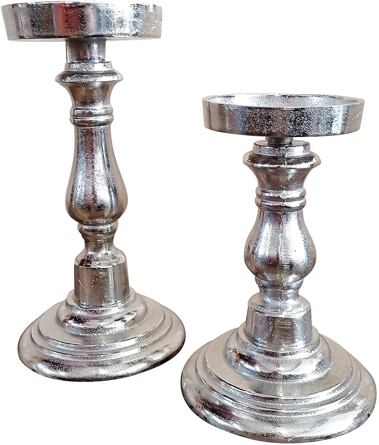 Silber - Aluminium 20 Kerzenhalter Modern cm - Kerzenleuchter Kerzenständer MichaelNoll Kerzenständer 25 Set H cm 2er für Stumpenkerzen /
