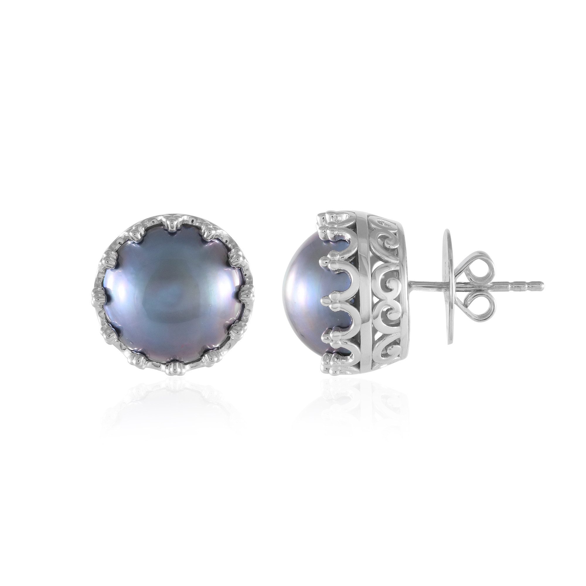 Cavill Perlenohrringe Blaue Mabe-Perlen Ohrringe, 12 mm rund, Sterlingsilber 925, elegant (2-tlg)