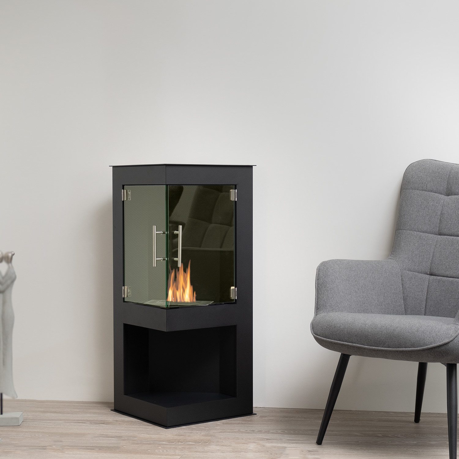 Moritz Dekokamin Wandkamin 95 x 58 x 39 cm Eckkamin 1 Liter Brenner, Ethanolbrenner Glasfeuer Terrassenfeuer Kamin