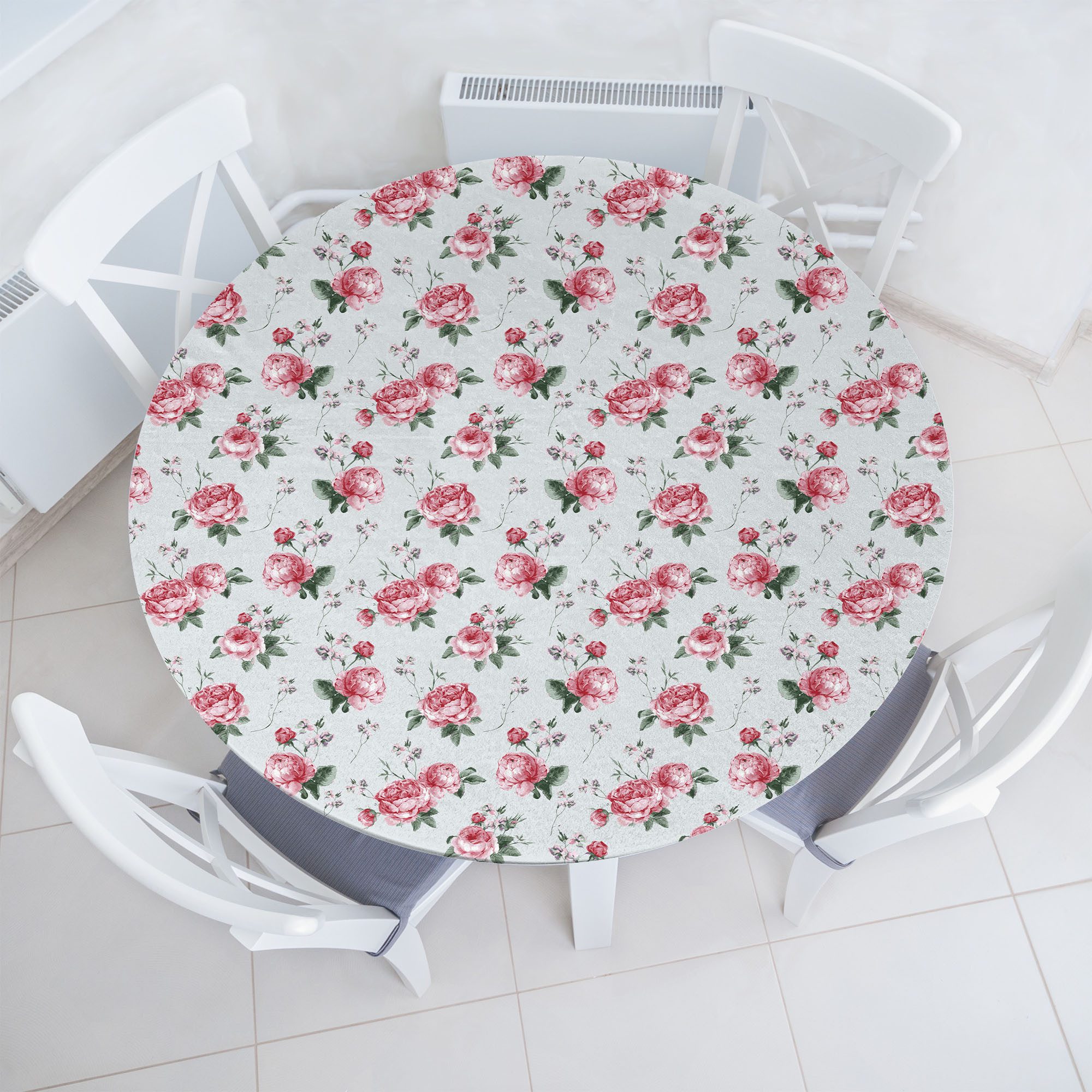 Abakuhaus Tischdecke Rundum-elastische Stofftischdecke, Rose Rosa Blüten-Englisch Flora