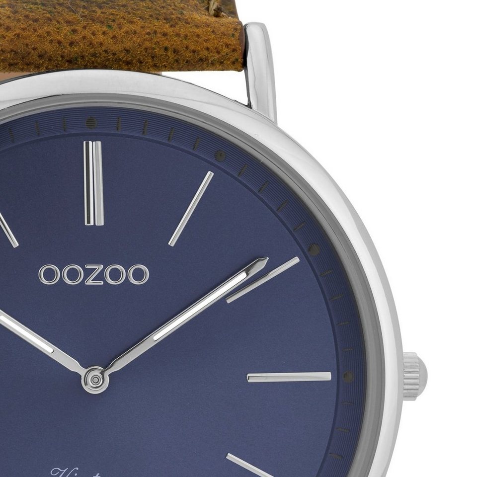 OOZOO Quarzuhr Oozoo Herren Armbanduhr braun, Herrenuhr rund, groß (ca.  44mm), Lederarmband braun, Fashion