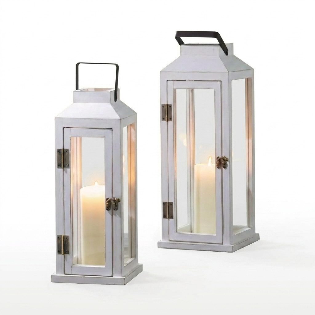 Home-trends24.de Kerzenlaterne Laterne Kerzenhalter Kerzenständer Windlicht Holz weiß 2er Set (2 St)