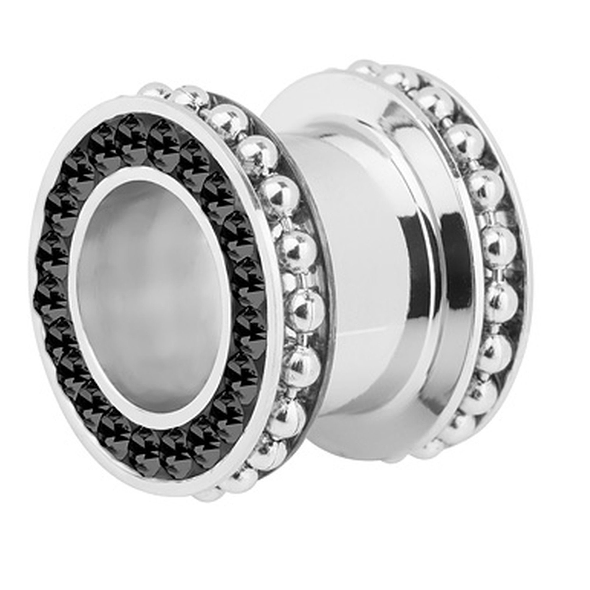 Plug Piercing Steel Ball Zirkonia Kristall Schwarz Klar