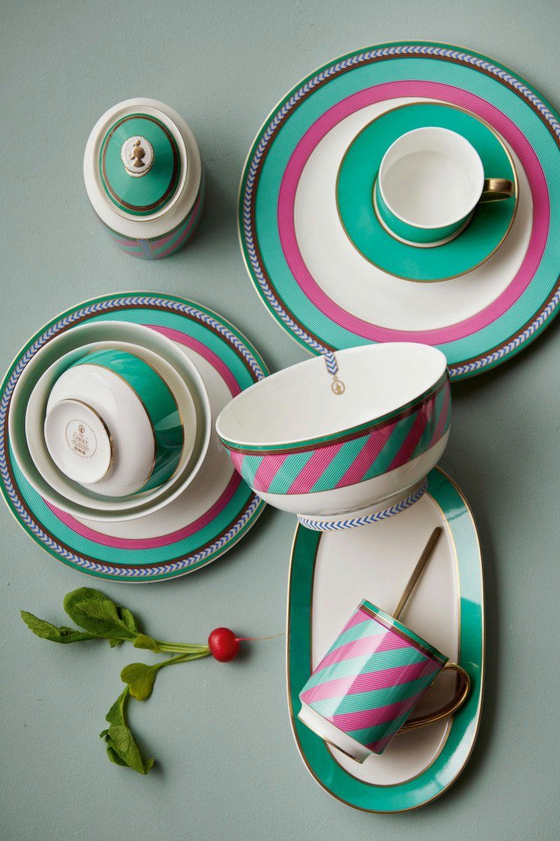 PiP Studio Suppenteller Chique Stripes Suppenteller pink-green 23,5cm, Deep Plate Chique Stripes Pink-Green 23.5cm