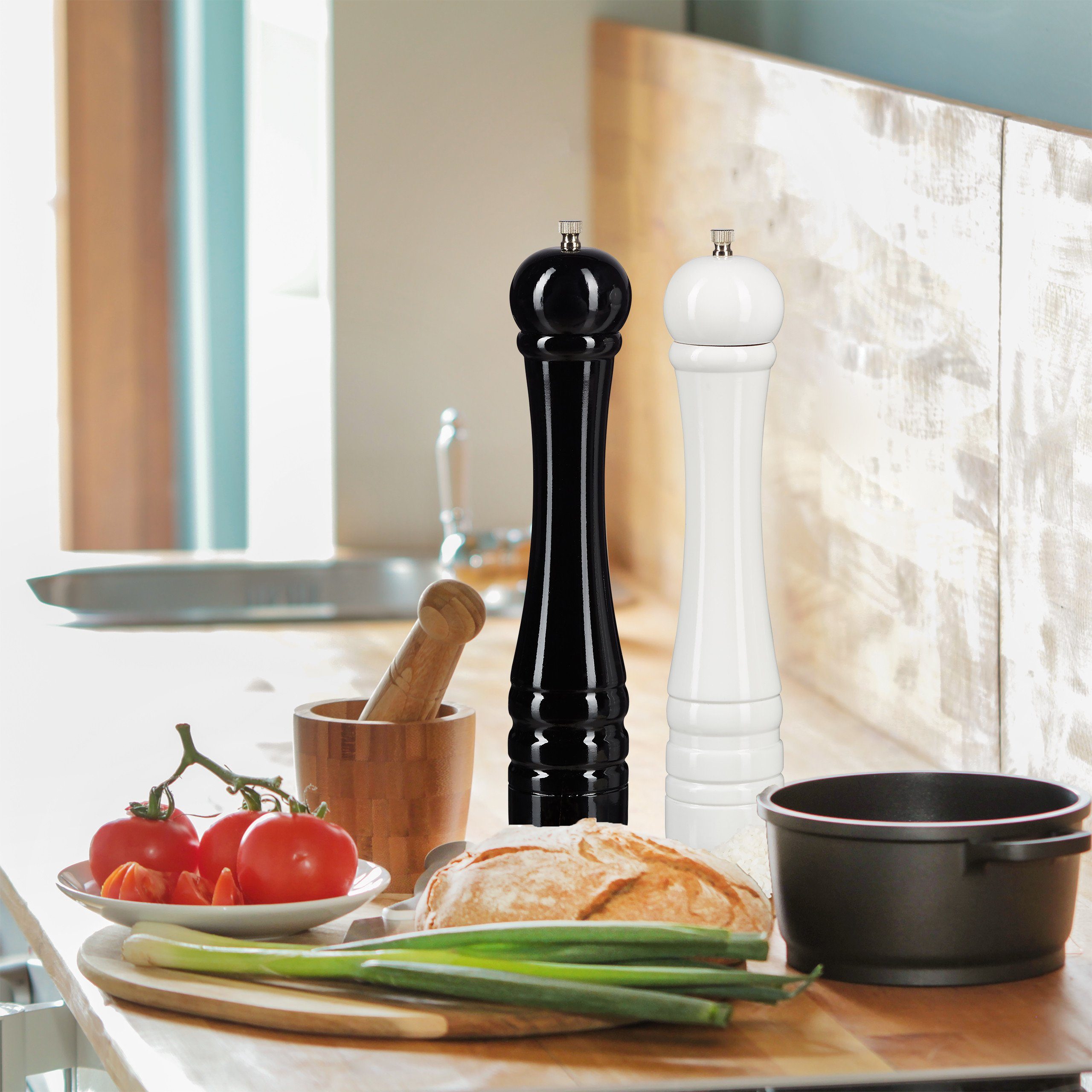 relaxdays Gewürzmühle Holz 2er Set groß