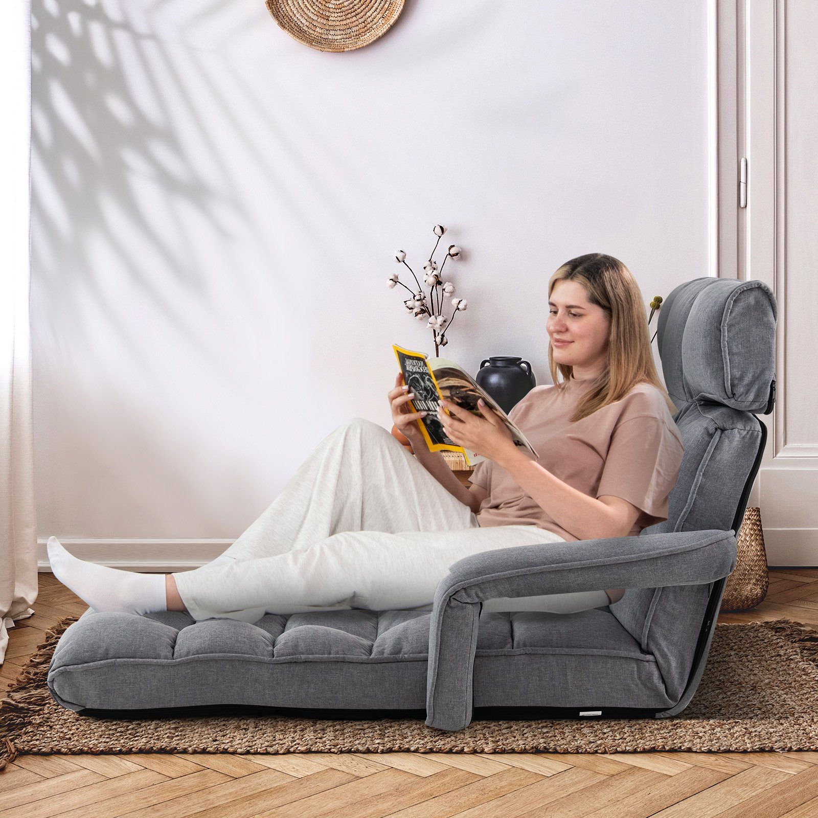 COSTWAY Relaxliege, 6-Fach einstellbar,mit Armlehne,gepolstert,klappbar günstig online kaufen