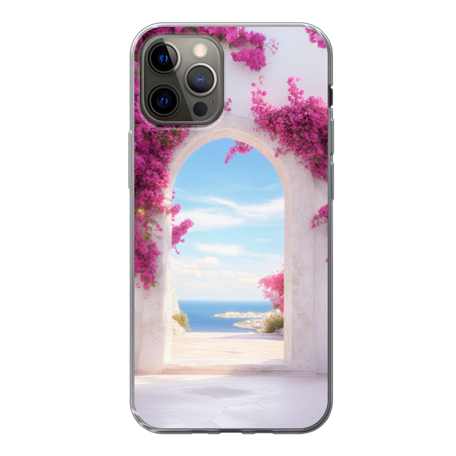 MuchoWow Handyhülle für Apple iPhone 12 Pro Meer - Rosa - Blumen - Tor, Smartphone-Bumper, Print, Handy Schutzhülle Dünn