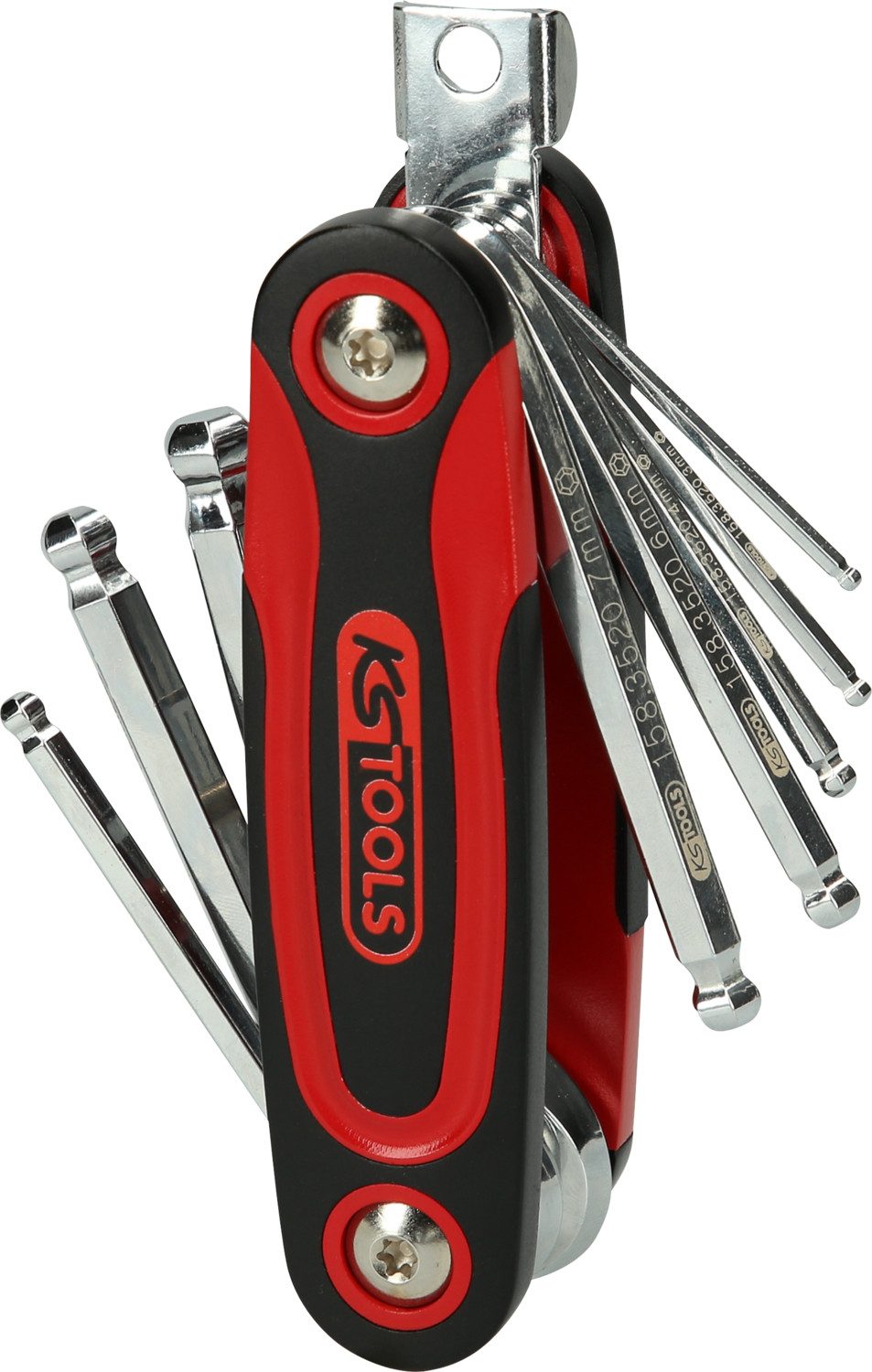 KS Tools Innensechskantschlüssel Kugelkopf-Innensechskant-Winkelstiftschlüssel-Klapphalter, 8-tlg (15