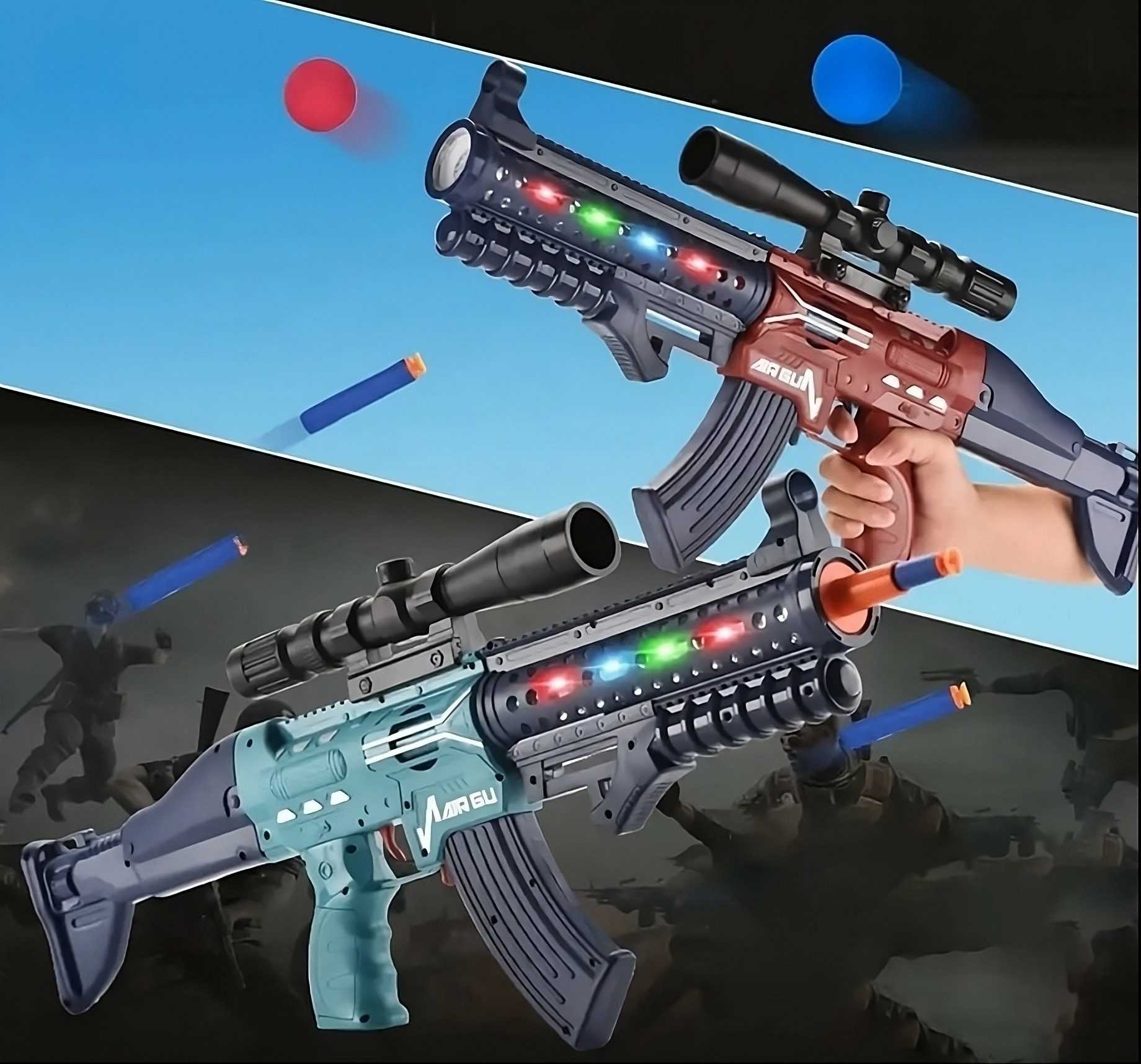 D&I Blaster Spielzeuggewehr 2in1 Rot mit Licht und Soundeffekten ab 3 Jahren