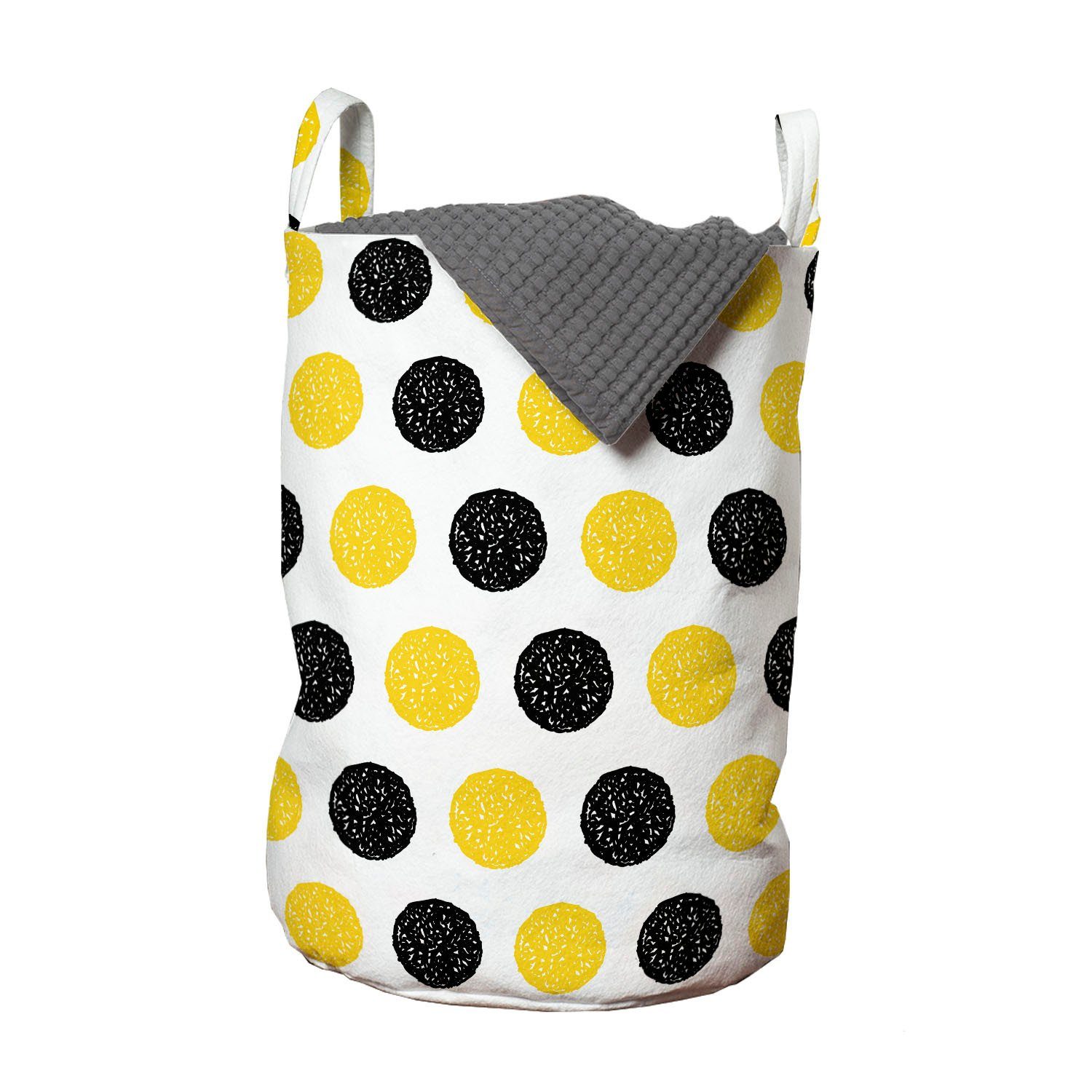 Abakuhaus Wäschesäckchen Wäschekorb mit Griffen Kordelzugverschluss für Waschsalons, Gelb und Weiß grungy Runde