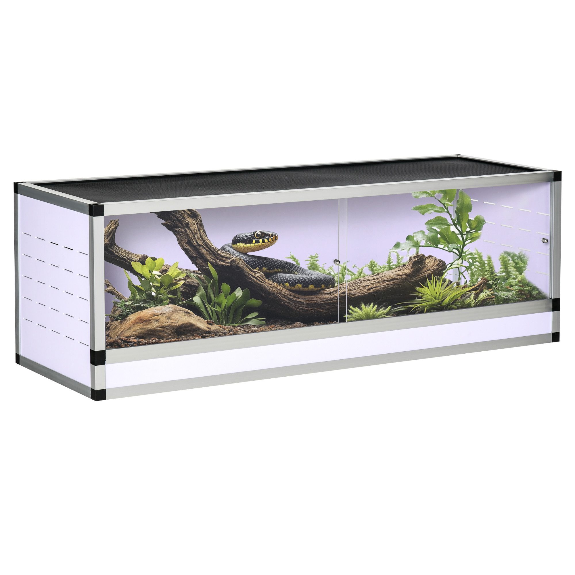 PawHut Terrarium Amphibien Spinnentiere Reptilienzuchtbox Mesh-Terrarium, Weiß+Silber+Schwarz 120 x 40 x 40 cm von PawHut