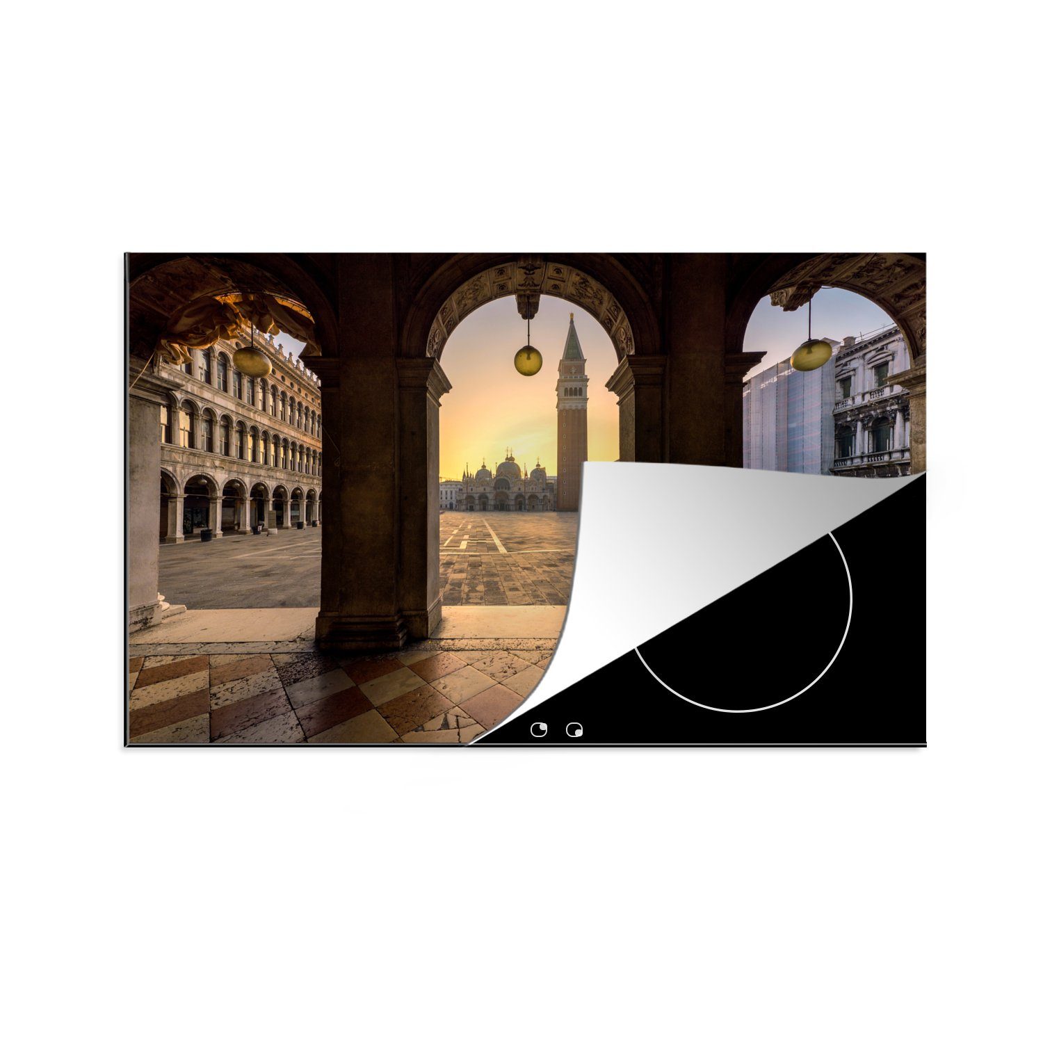 MuchoWow Herdblende-/Abdeckplatte Italien - Platz - San Marco, Vinyl, (1 tlg), 81x52 cm, Induktionskochfeld Schutz für die küche, Ceranfeldabdeckung