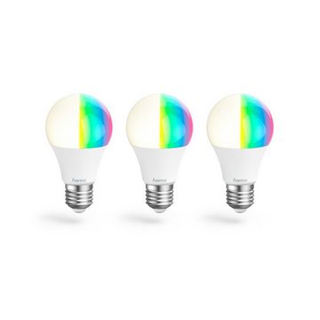 Hama LED-Leuchtmittel Smarte LED-Leuchte 3St., E27, 8,5W, RGBW, Smart Home Lampen WLAN, WiFi, E27, Farbwechsler, Kaltweiß, Neutralweiß, Tageslichtweiß, Warmweiß