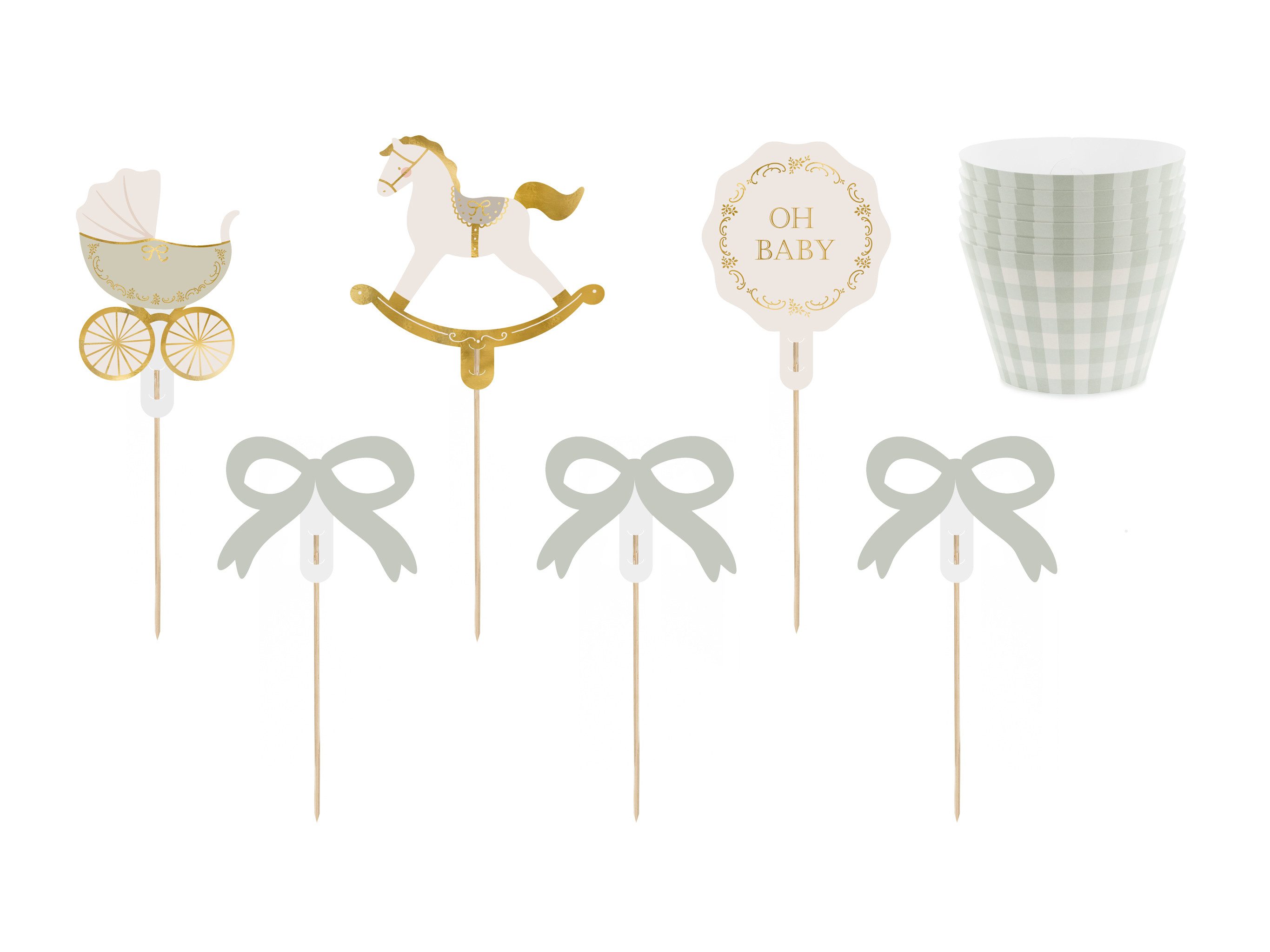 partydeco Muffinform, Cupcake Förmchen & Toppers Deko Oh Baby 12er Muffin-Set Salbeigrün