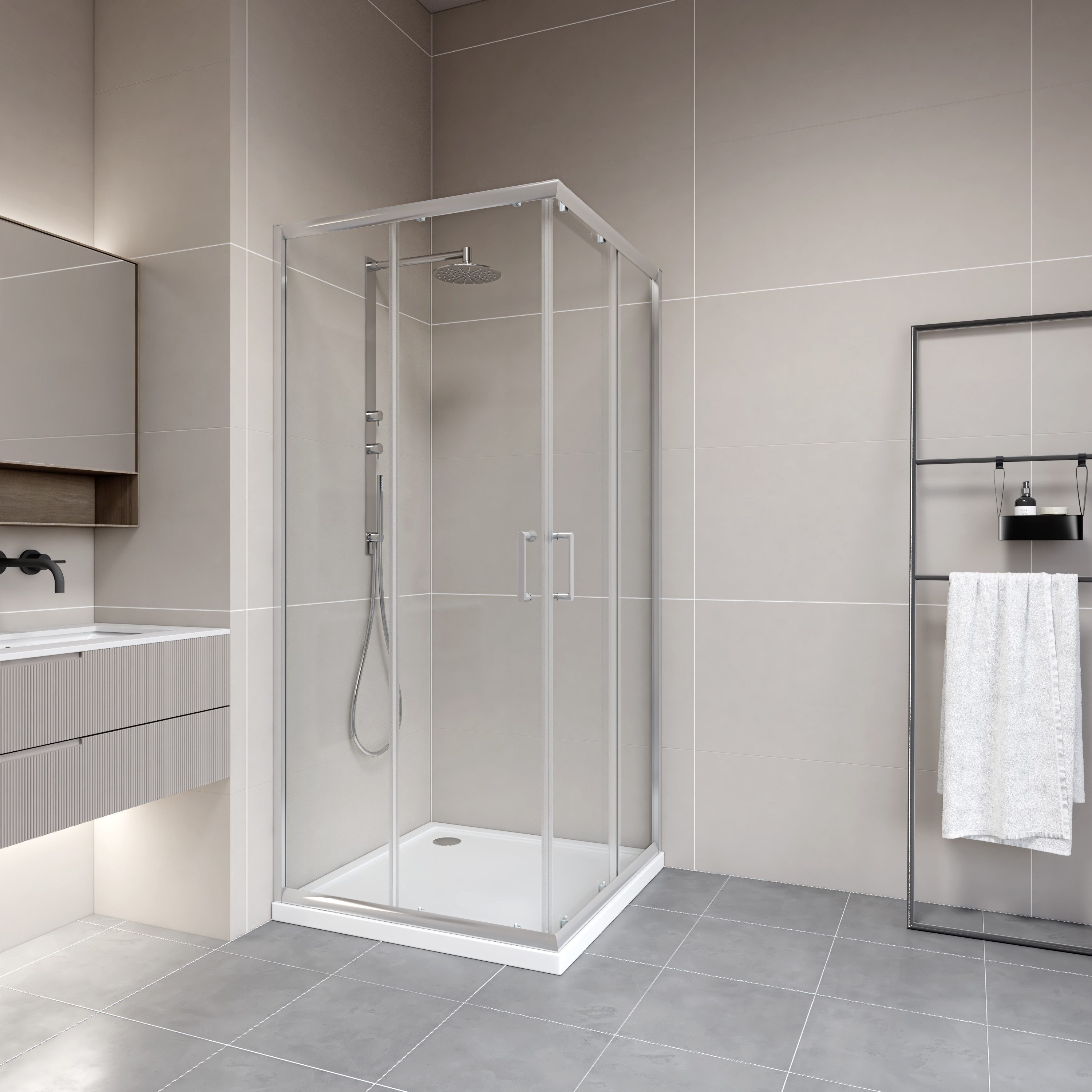 Marwell Eckdusche FERMO II, BxT: 90x90 cm, Glasdusche mit Eckeinstieg und Gleittüren