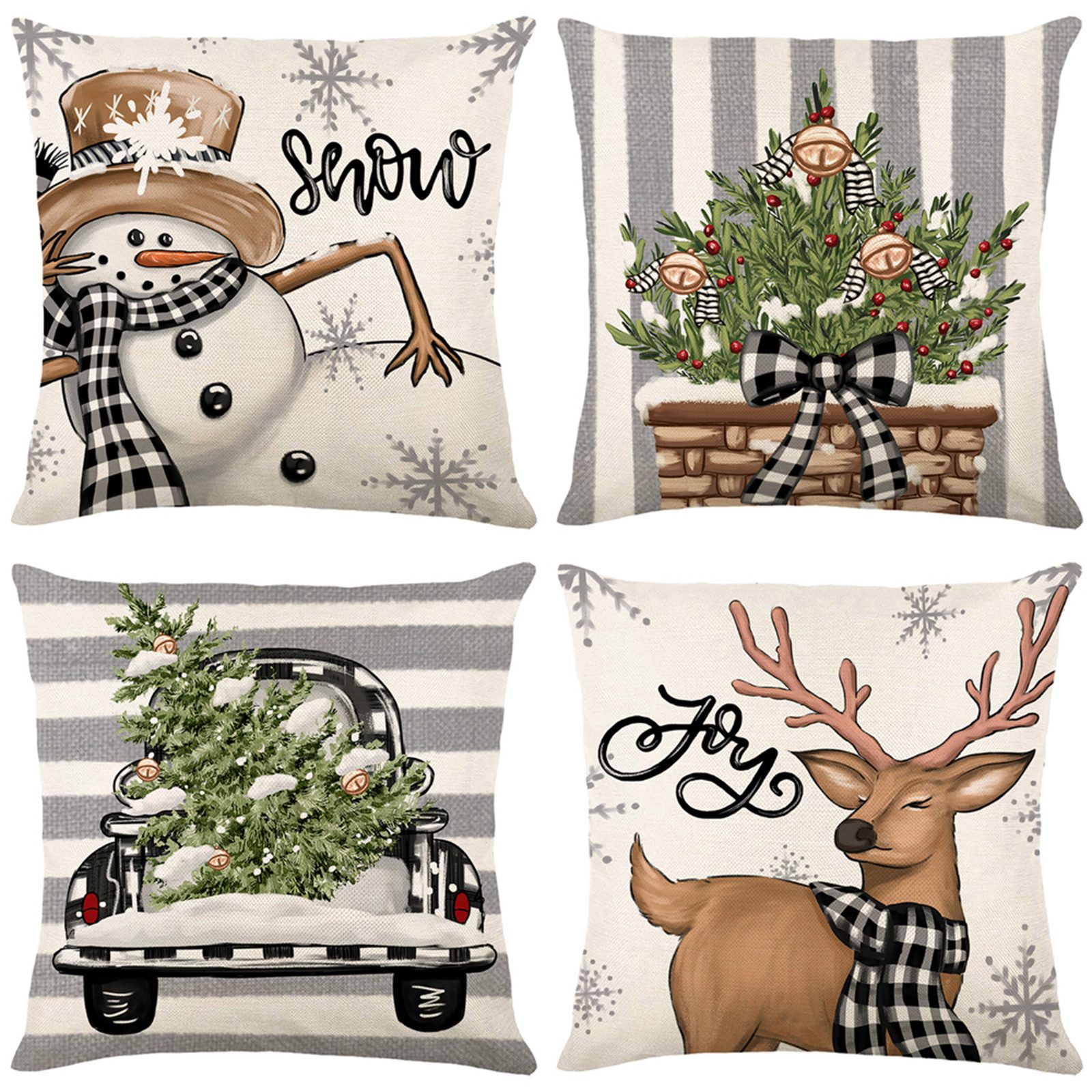 Qelus Kissenbezüge Weihnachten Kissenbezug 4er Set Kissenbezüge 45x45cm Dekokissen Deko, für Sofa Couch