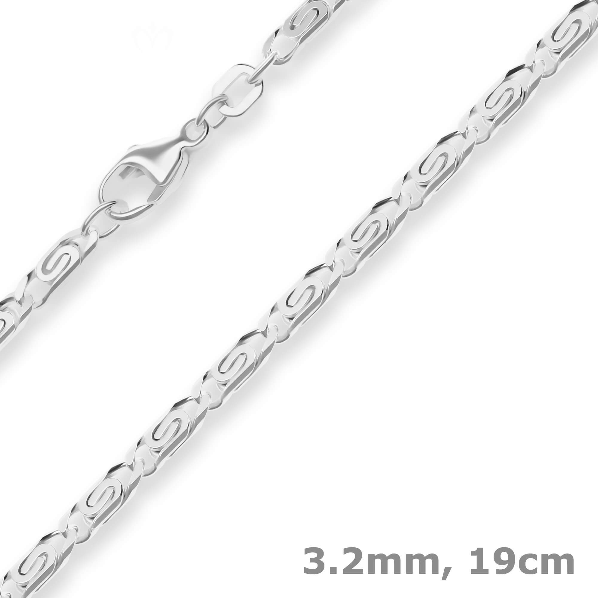 Schmuck Krone Panzerarmband 3,2mm Armband S-Panzerkette aus 925 Silber 19cm, Silber 925