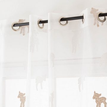Vorhang Gardine Kinderzimmer Counting Sheep ecru 140x245cm oder Wunschmaß, SCHÖNER LEBEN., Ösen (1 St), leicht perforiert, Voile, handmade, made in Germany, pflegeleicht