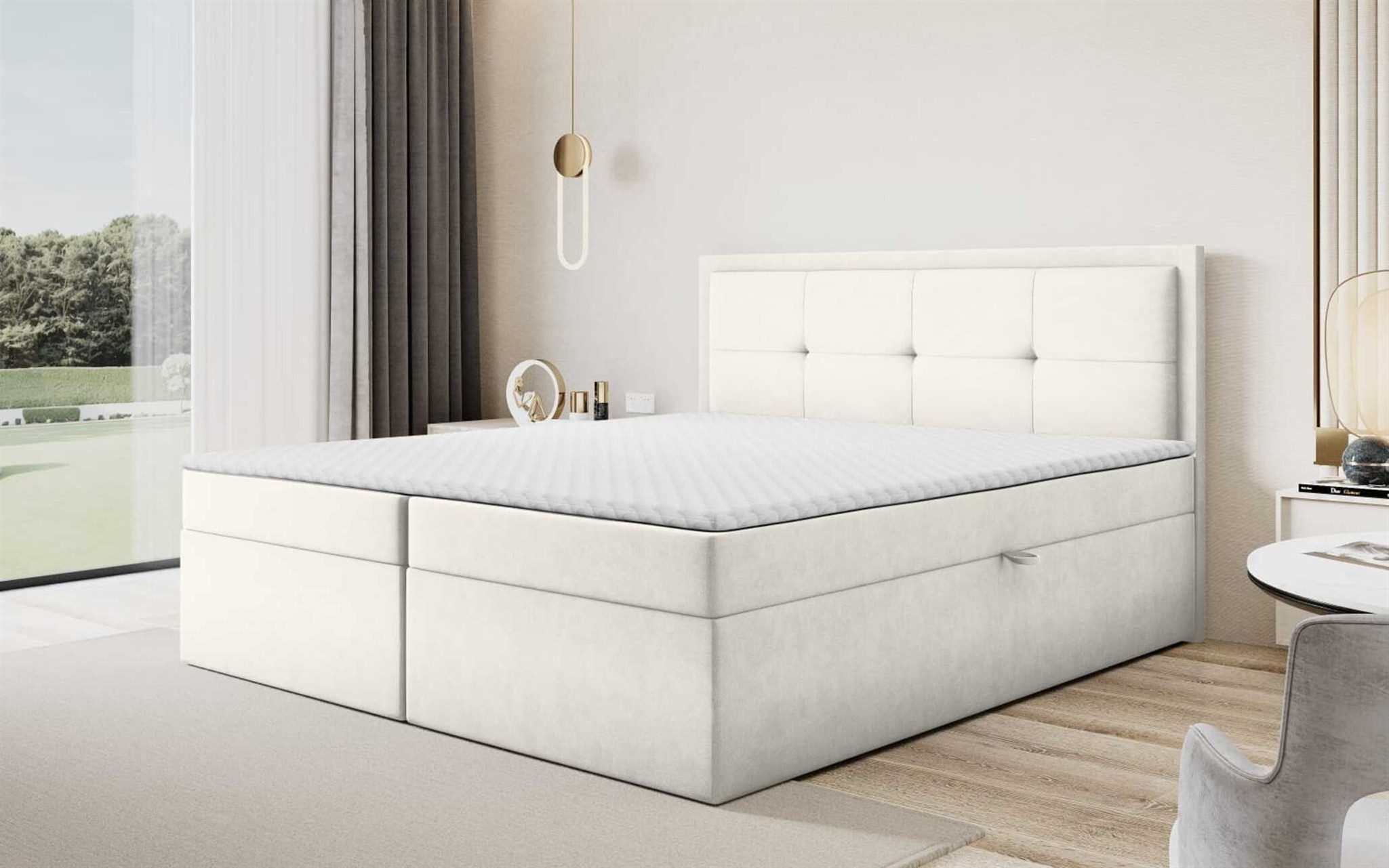 Fun Möbel Boxbett Schlafzimmerbett DEGNA Überlänge Stoff Gerra (220 cm, erhältlich auch in der Länge 200cm), Inkl. 2 x Bettkasten und Topper