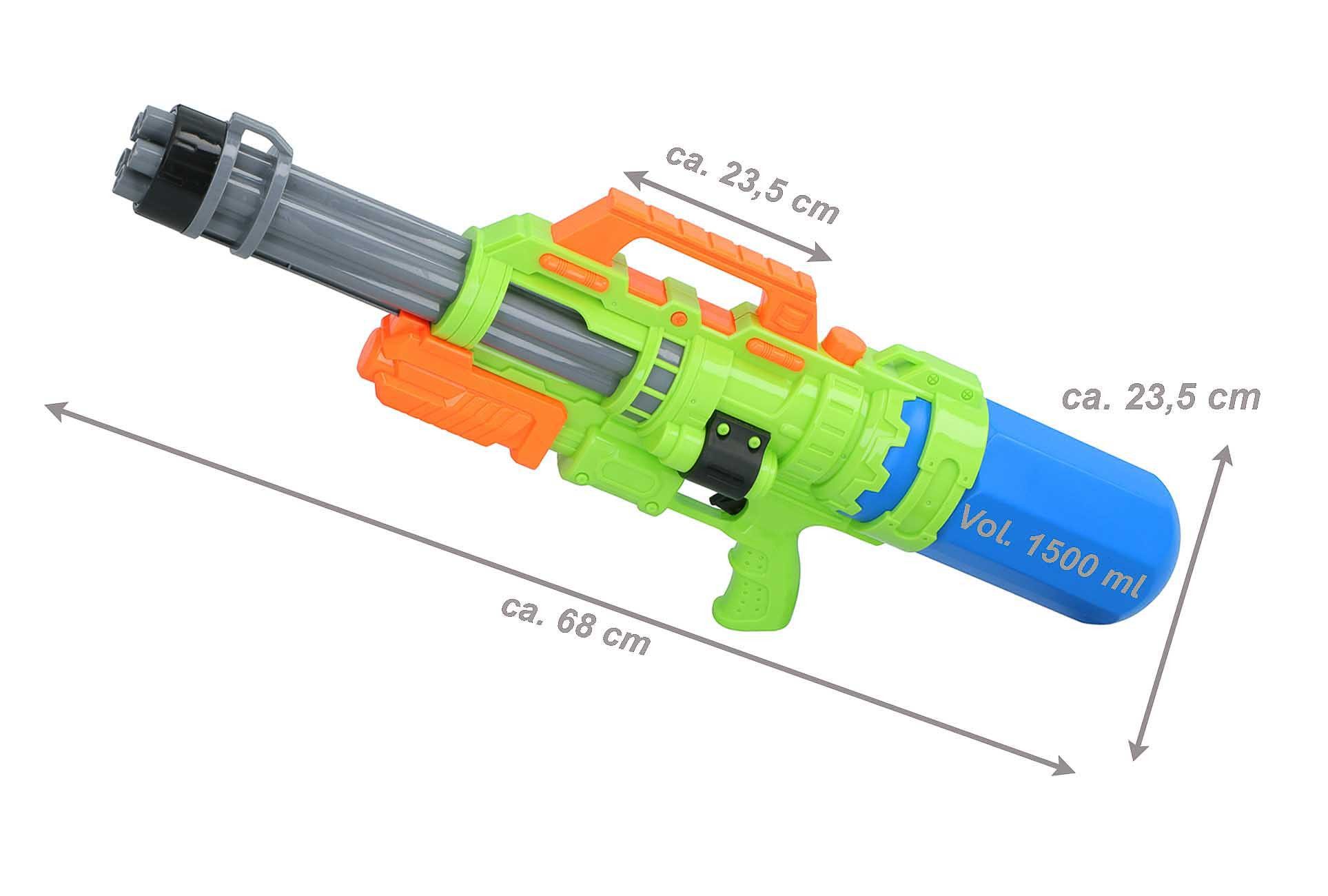 Eddy Toys Wasserpistole Pumpgun Wasserpistole (1500ml Wassertank, bis zu 6 Meter Reichweite), Wasserspritzpistole