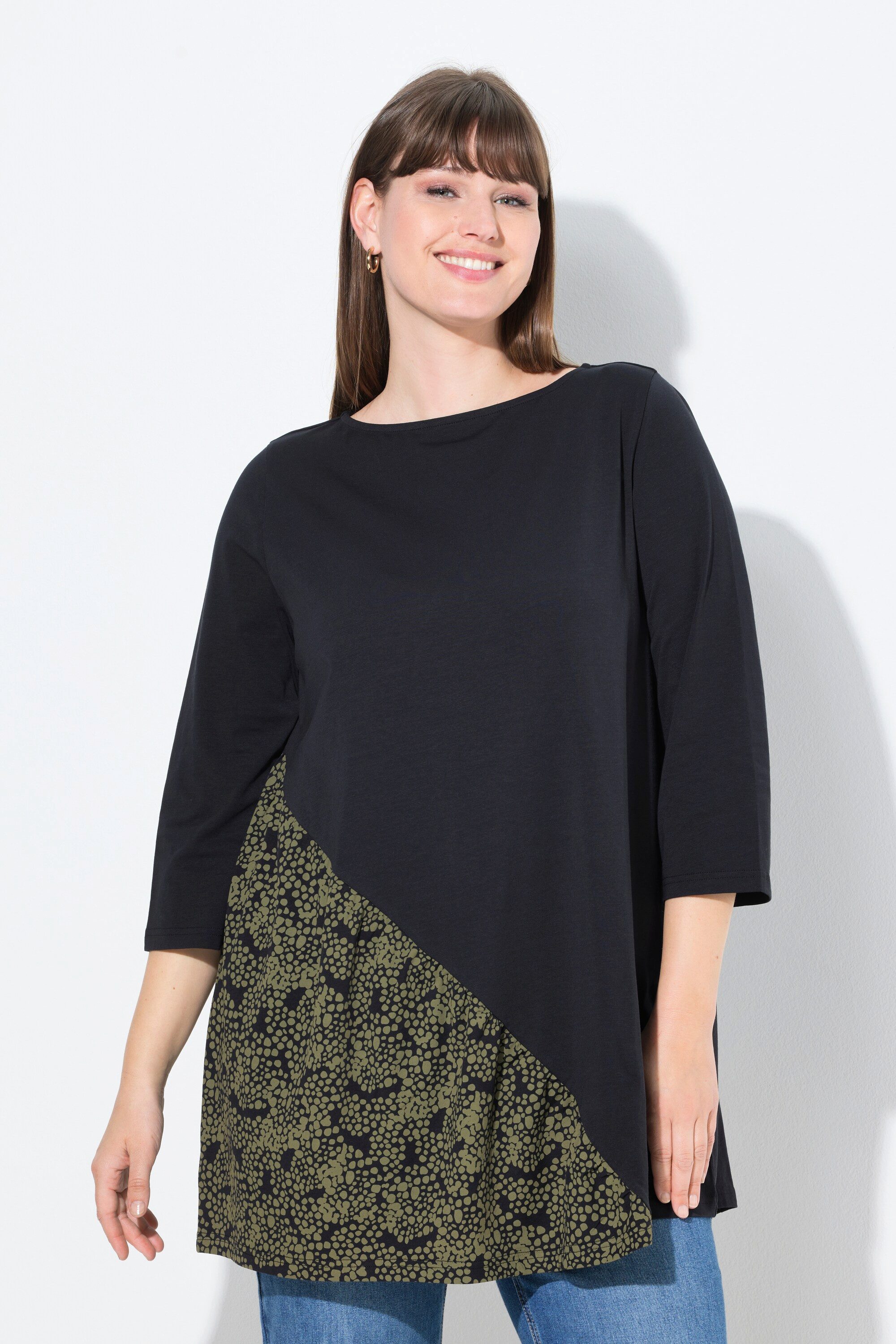 Ulla Popken Longshirt T-Shirt A-Linie U-Boot-Ausschnitt 3/4-Arm günstig online kaufen