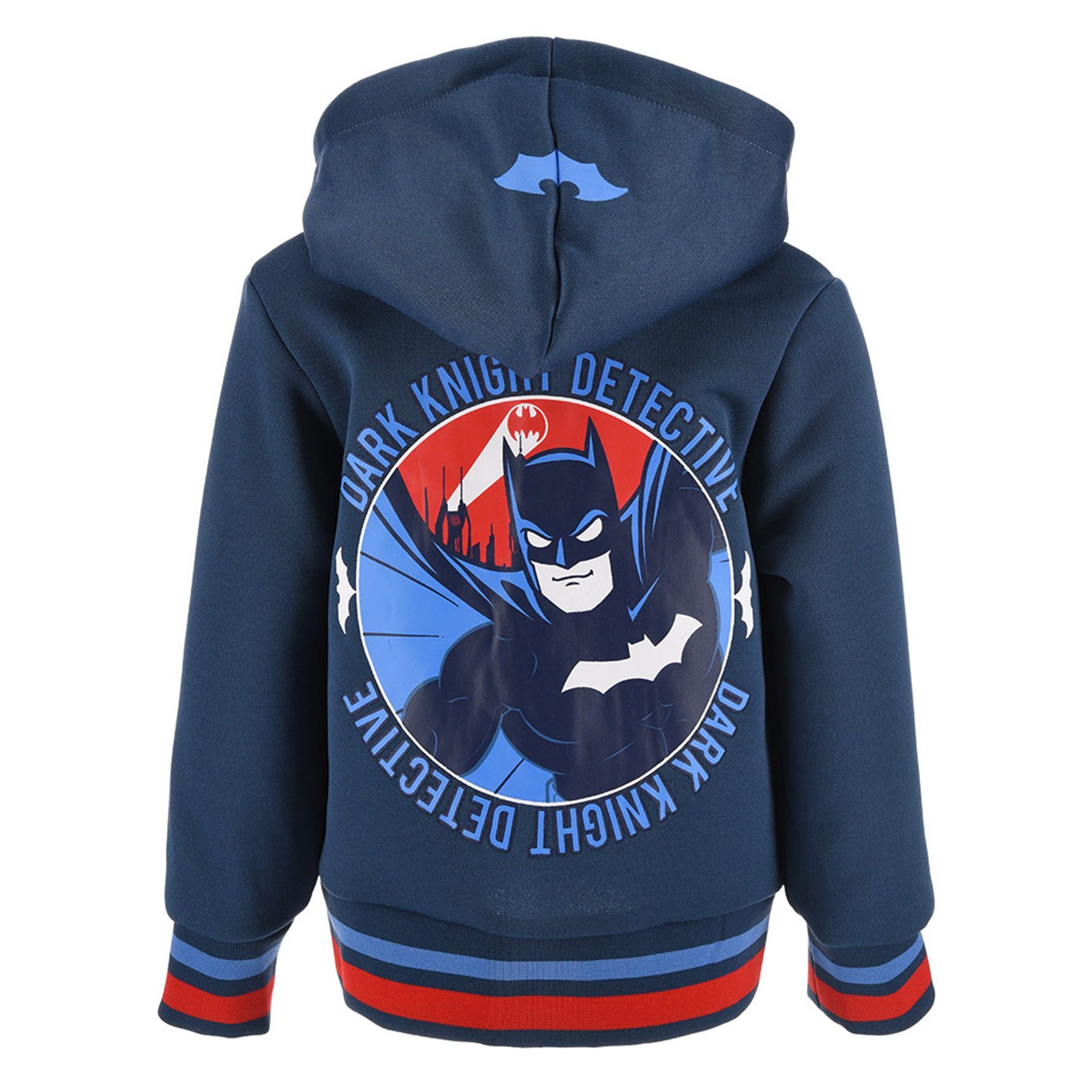 Kapuzensweatjacke Kapuze Batman Hoodie Knight Kapuzenjacke Dunkel-Blau Sweatjacke Dirk Reißverschluss Pullover-Jacke