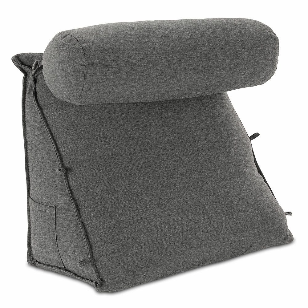 ELONEO Rückenkissen mit Nackenrolle für Bett & Sofa, 55x50x30cm, waschbarer Bezug