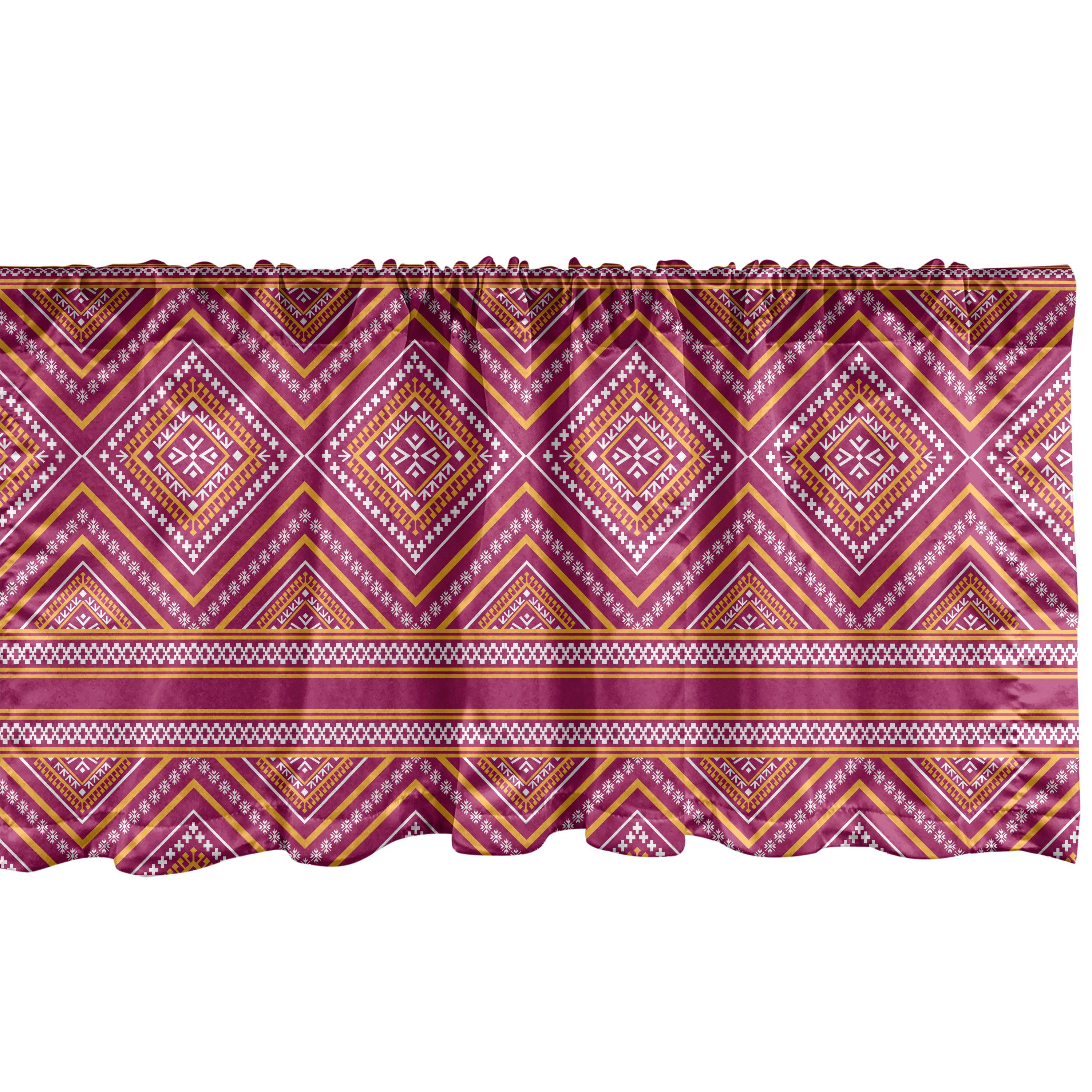 Scheibengardine Vorhang Volant für Küche Schlafzimmer Dekor mit Stangentasche, Abakuhaus, Microfaser, Ethnisch Geometrische Bi-Color Folk