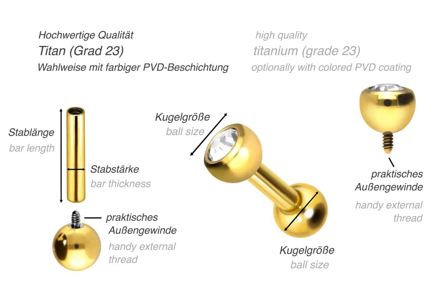 PIERCINGLINE Piercing-Set Titan Ohrpiercing mit Innengewinde KRISTALL (Mini-Barbells, 1-tlg)