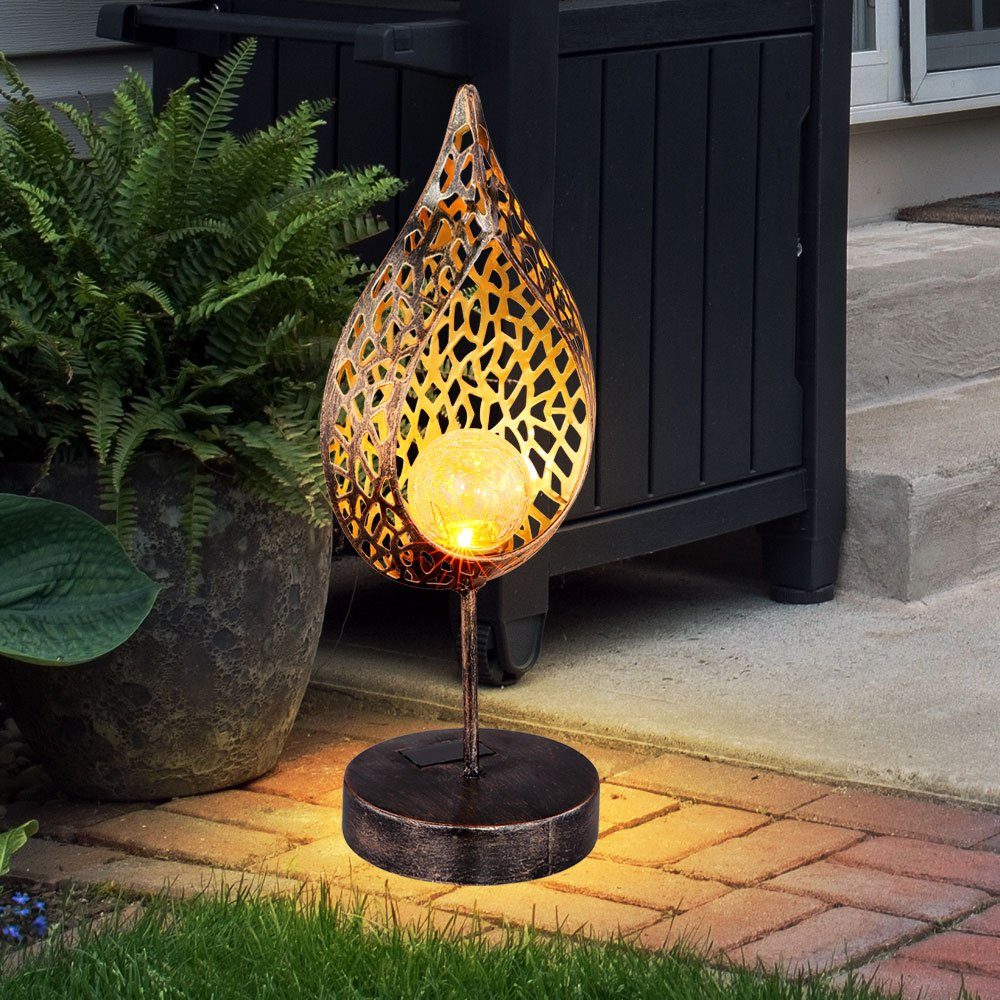 etc-shop Garten verbaut, LED fest Deko gold Solar Effekt Feuer Außen-Tischleuchte, Leuchte Tropfen Tisch LED-Leuchtmittel LED