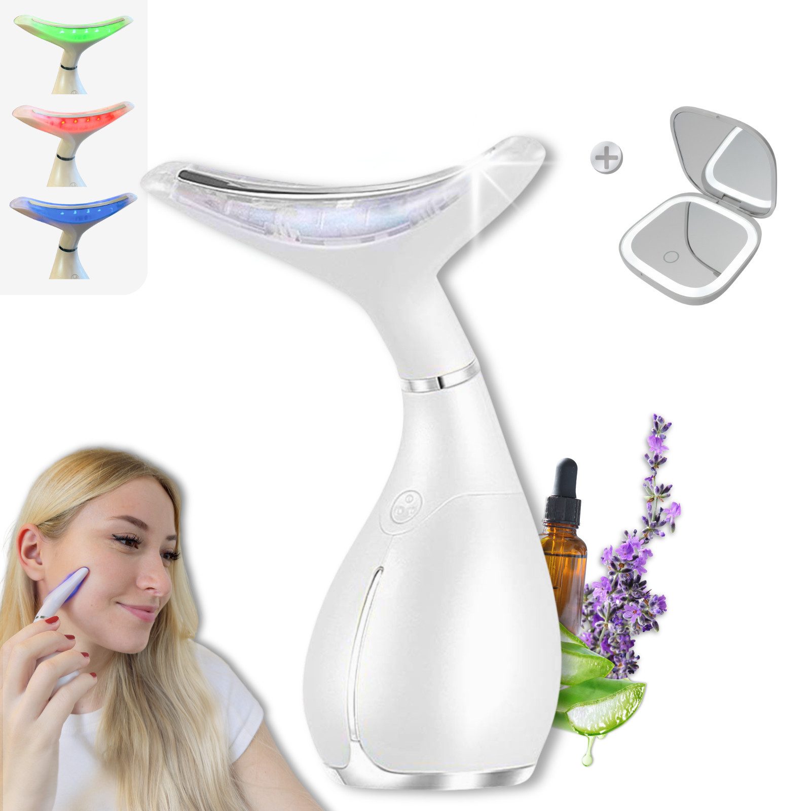 Winch Gesichtsmassagegerät Beauty Deluxe [Neuheit] Gegen Falten, LED, EMS, Anti-Aging Wunder, Anti Aging, Vibration, LED, Wärme/Kälte für strahlende Haut + Spiegel