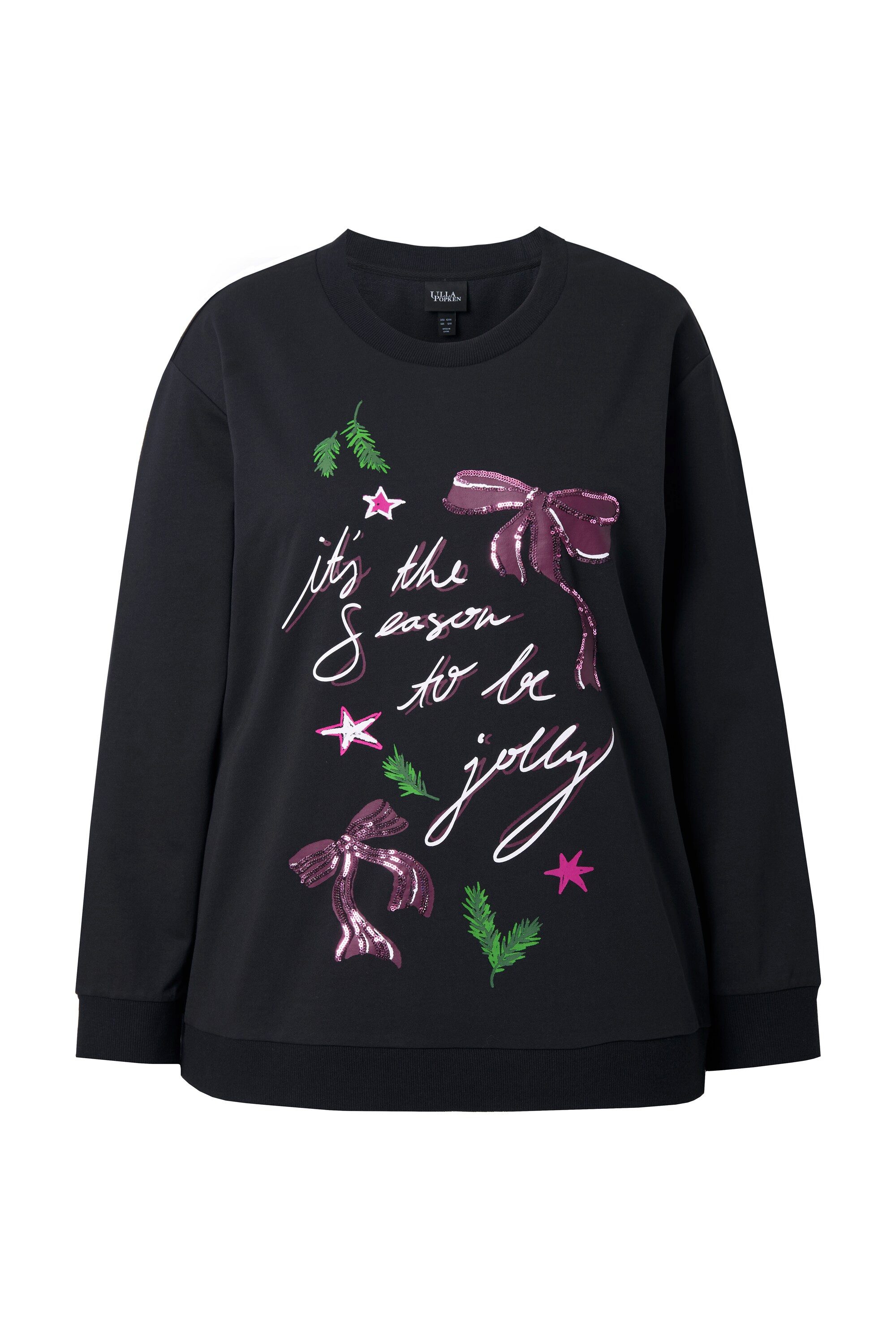 Ulla Popken Sweatshirt Weihnachts-Sweatshirt Schleifen Rundhals Langarm günstig online kaufen