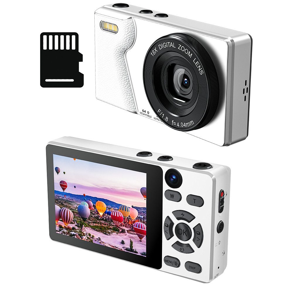 KINSI Retro CCD Kamera mit Autofokus,Filter & Selfie,Tragbare Digitalkamera Kompaktkamera (64 MP, mit 32GB SD-Karte,Kompakt für Studenten & Anfänger)