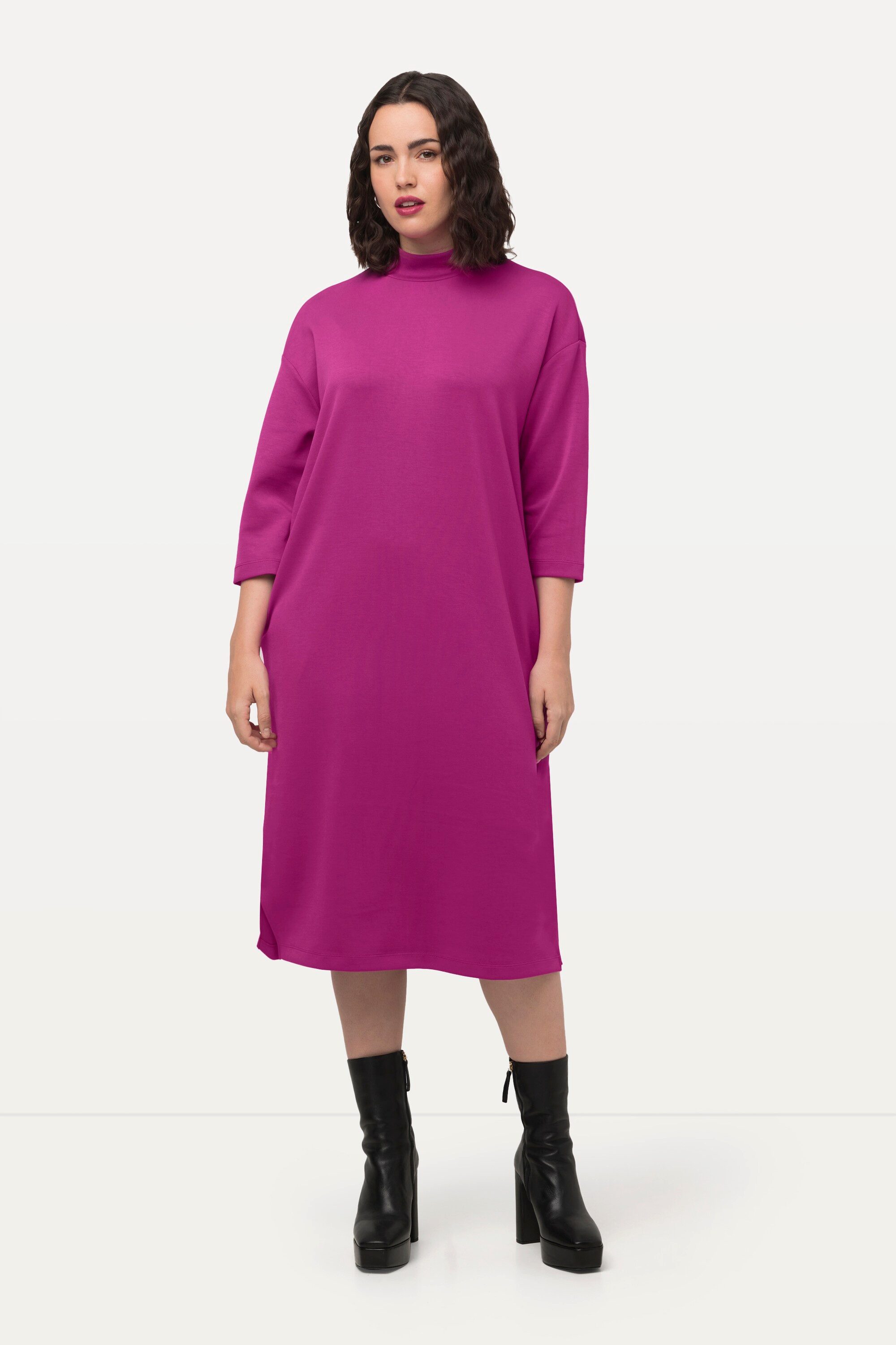 Midikleid Sweatkleid Stehkragen 3/4-Arm Taschen Modalmix
