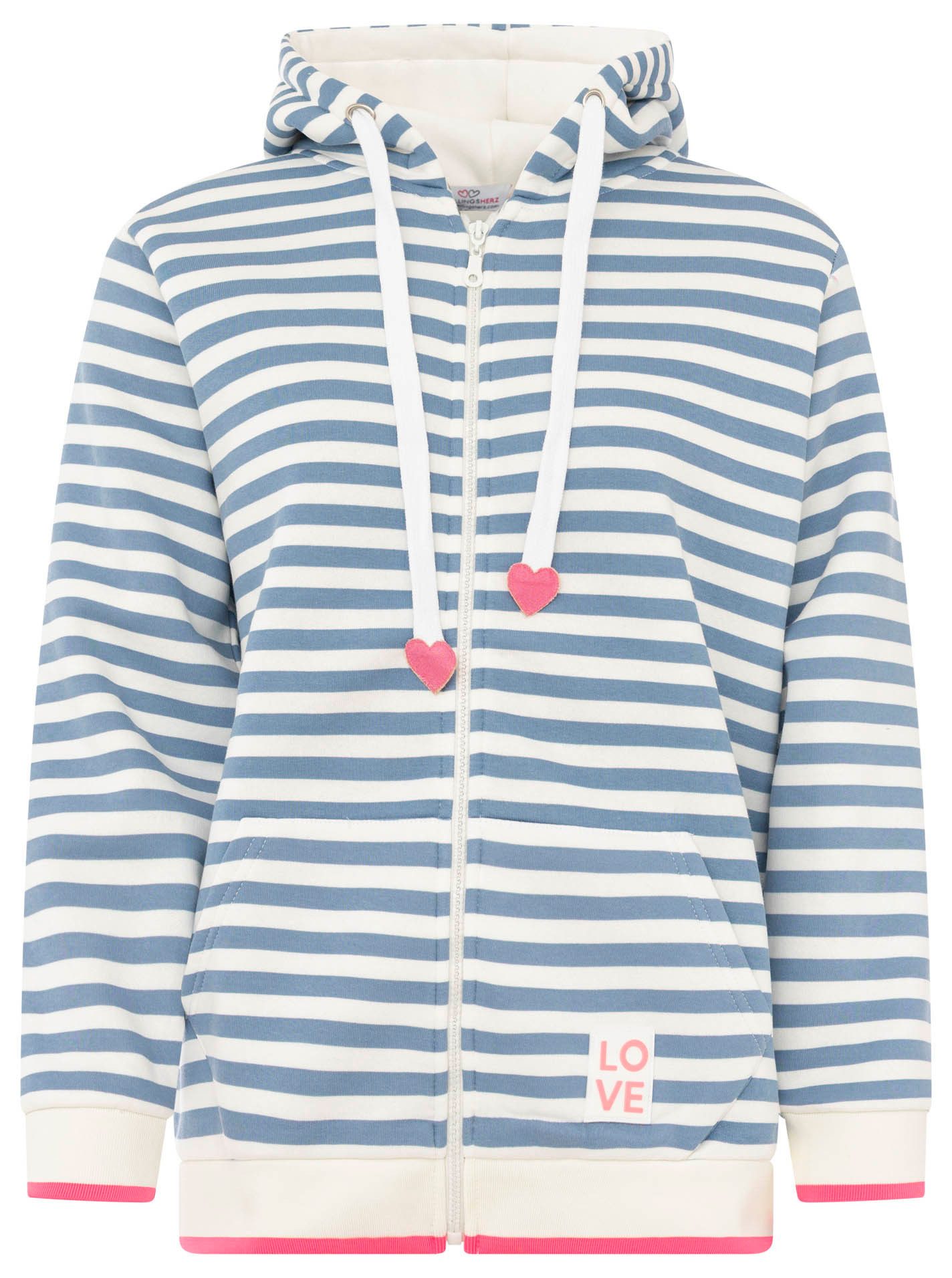 Zwillingsherz Kapuzensweatjacke "Maritim" gestreift, Kapuze mit Kordel und Herzen, Taschen, Zipper – Bild 2 von 5
