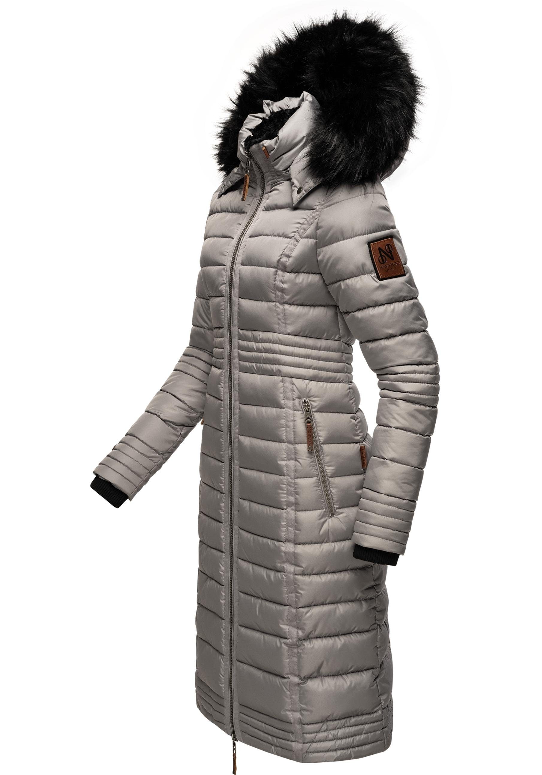 Navahoo Wintermantel Umay langer Damen Winter Steppmantel mit Kunstfellkapu günstig online kaufen