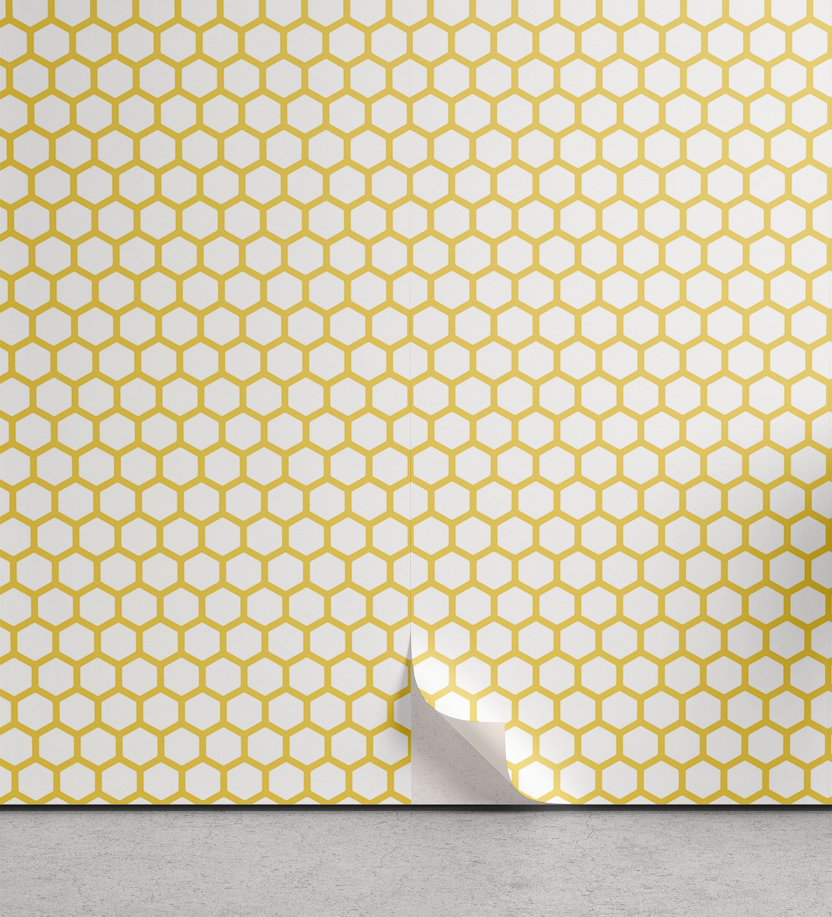 Abakuhaus Vinyltapete selbstklebendes Wohnzimmer Küchenakzent, Gelb und Weiß Hexagonal Comb