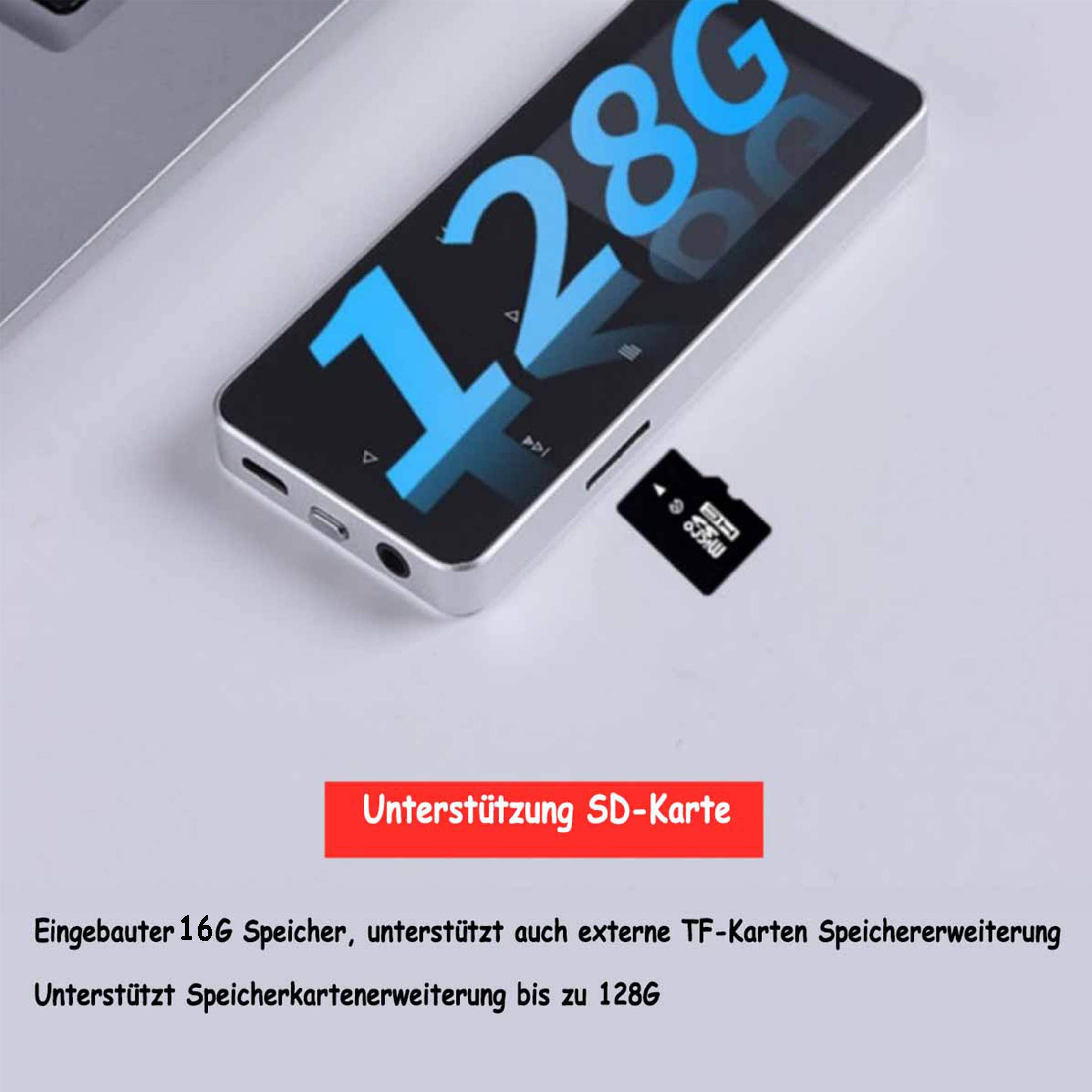 KINSI 16GB verlustfreier Bluetooth MP3, Studenten-Walkman, Musikspieler MP3-Player (16 GB, bluetooth, Fotoalbum, Wecker, E-Reader, Bluetooth 5.0, 1,8-Zoll-Farbbildschirm)