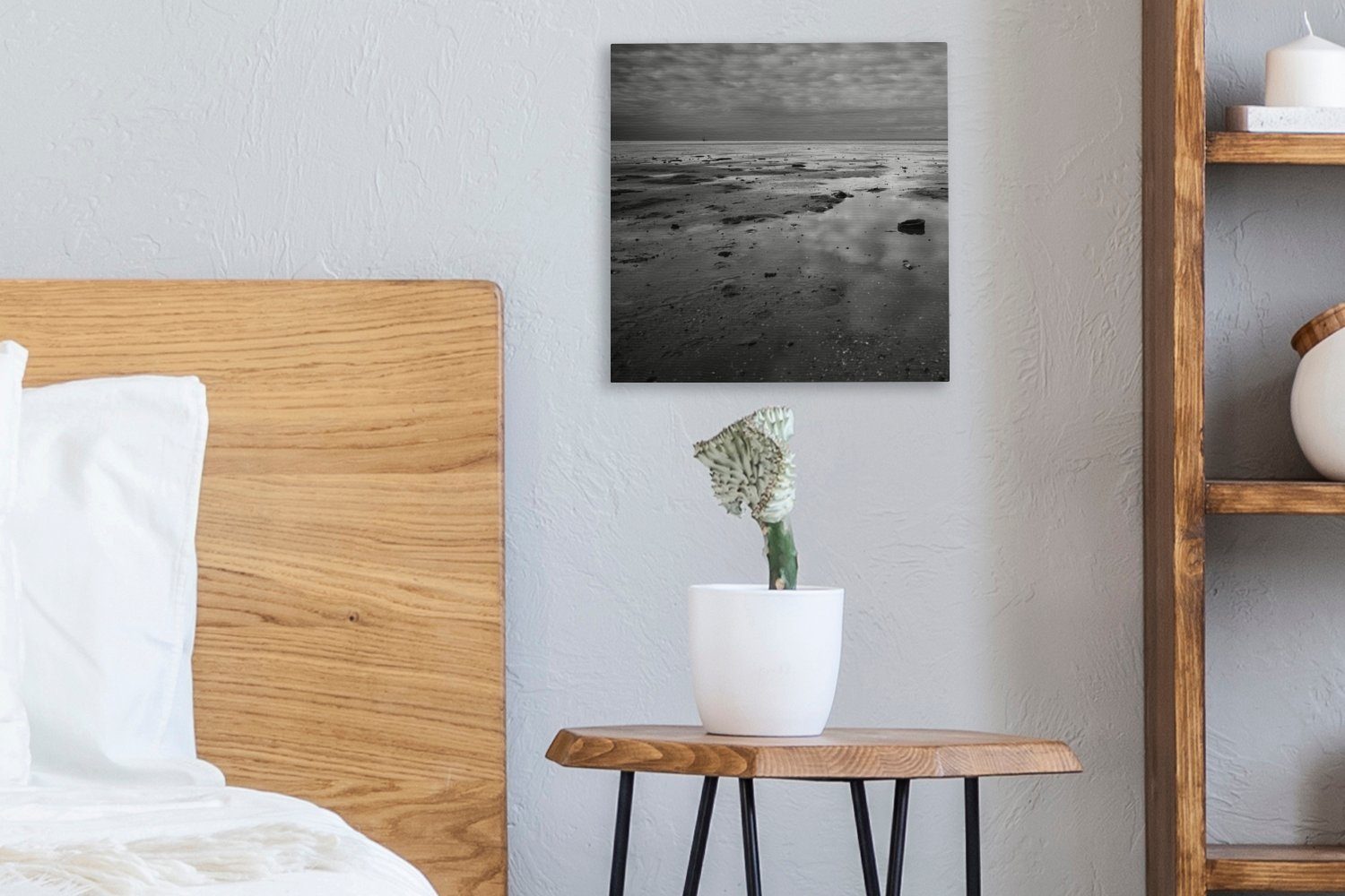 OneMillionCanvasses® Leinwandbild Wattenmeer - Leinwand - Schwarz Schlafzimmer Weiß Wohnzimmer (1 Seen, Bilder für St), 