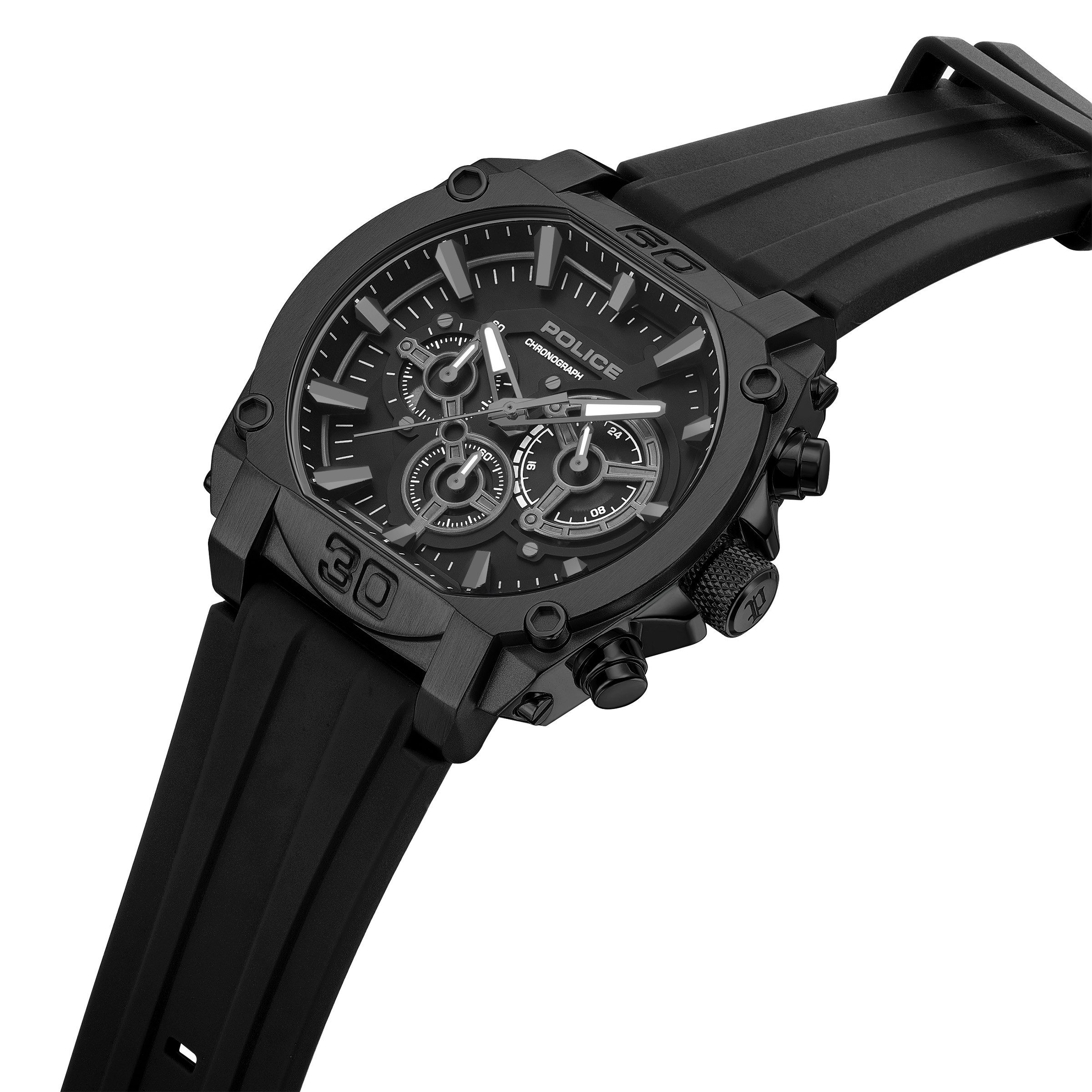 Police Chronograph Norwood PEWGO0092901, Quarzuhr, Armbanduhr, Herrenuhr, Silikonarmband, analog, Stoppfunktion