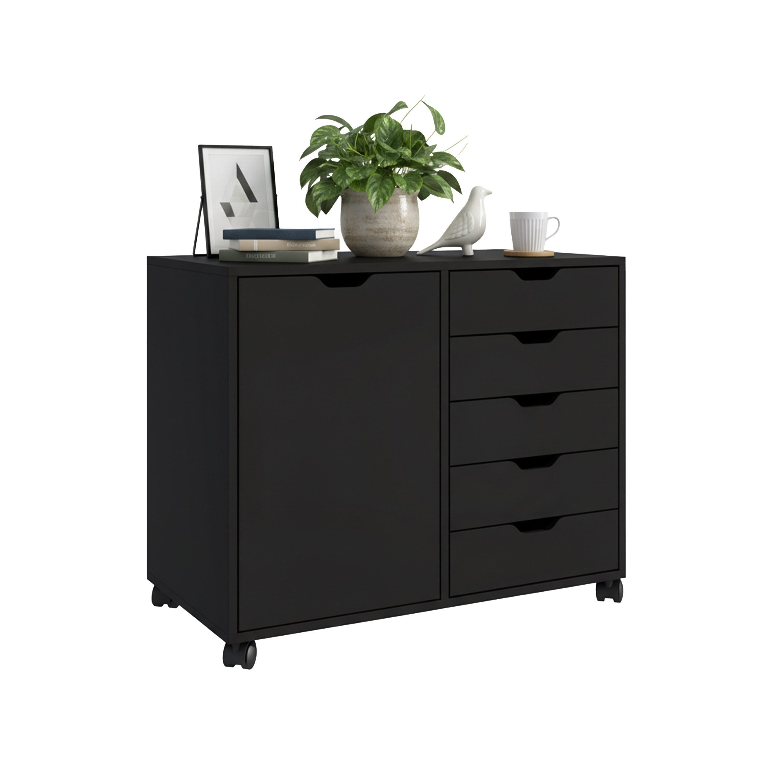 relaxdays Rollcontainer mit Schubladen & Fäch, schwarz günstig online kaufen