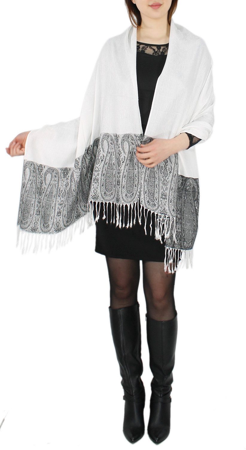 dy_mode Modeschal Eleganter Damen Schal Stola Schultertuch im Paisley Muster, mit Fransen
