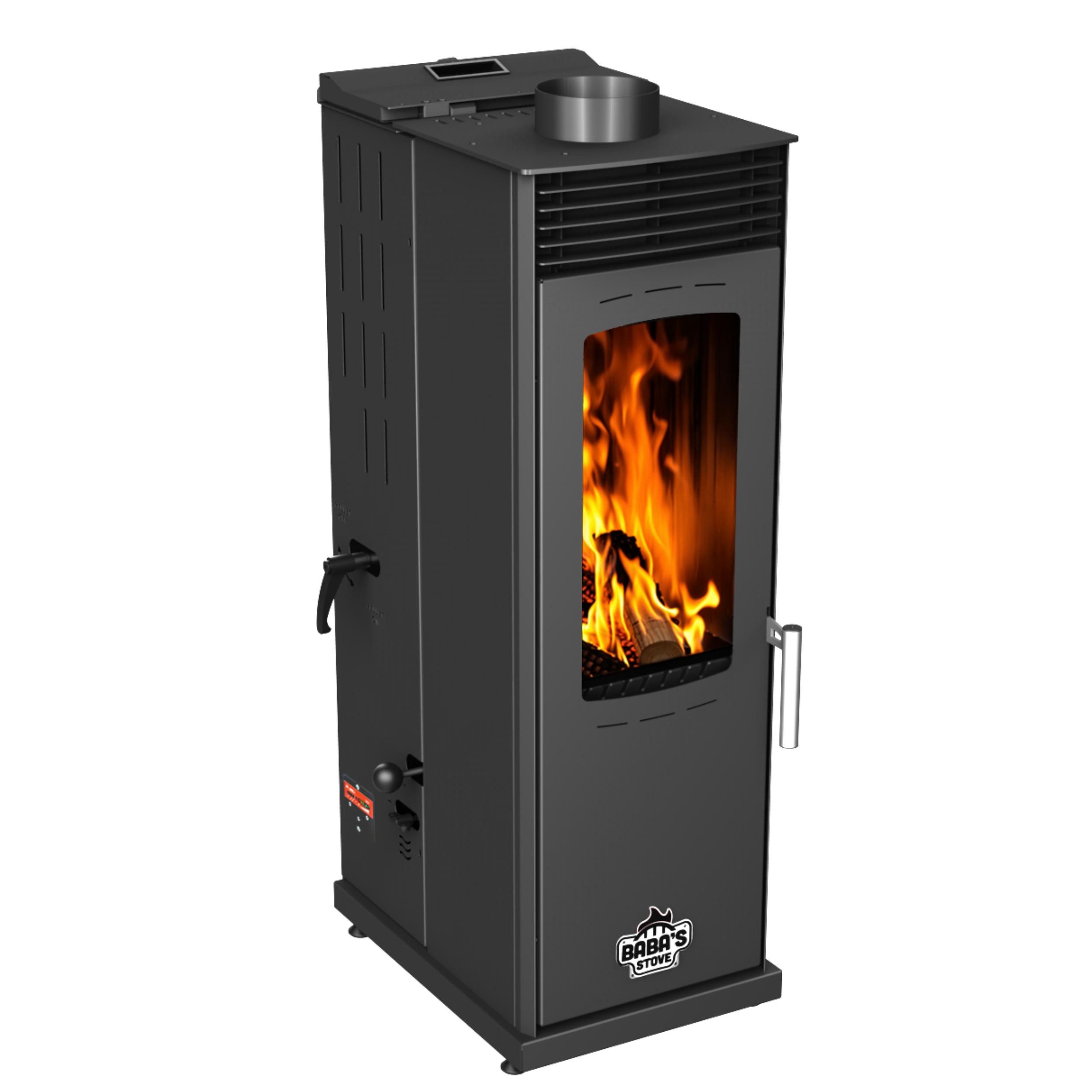 Baba's Kaminofen Eco Mini Hybridofen Pellets und Holz Kombiofen Pelletofen ohne Strom, 8 kW