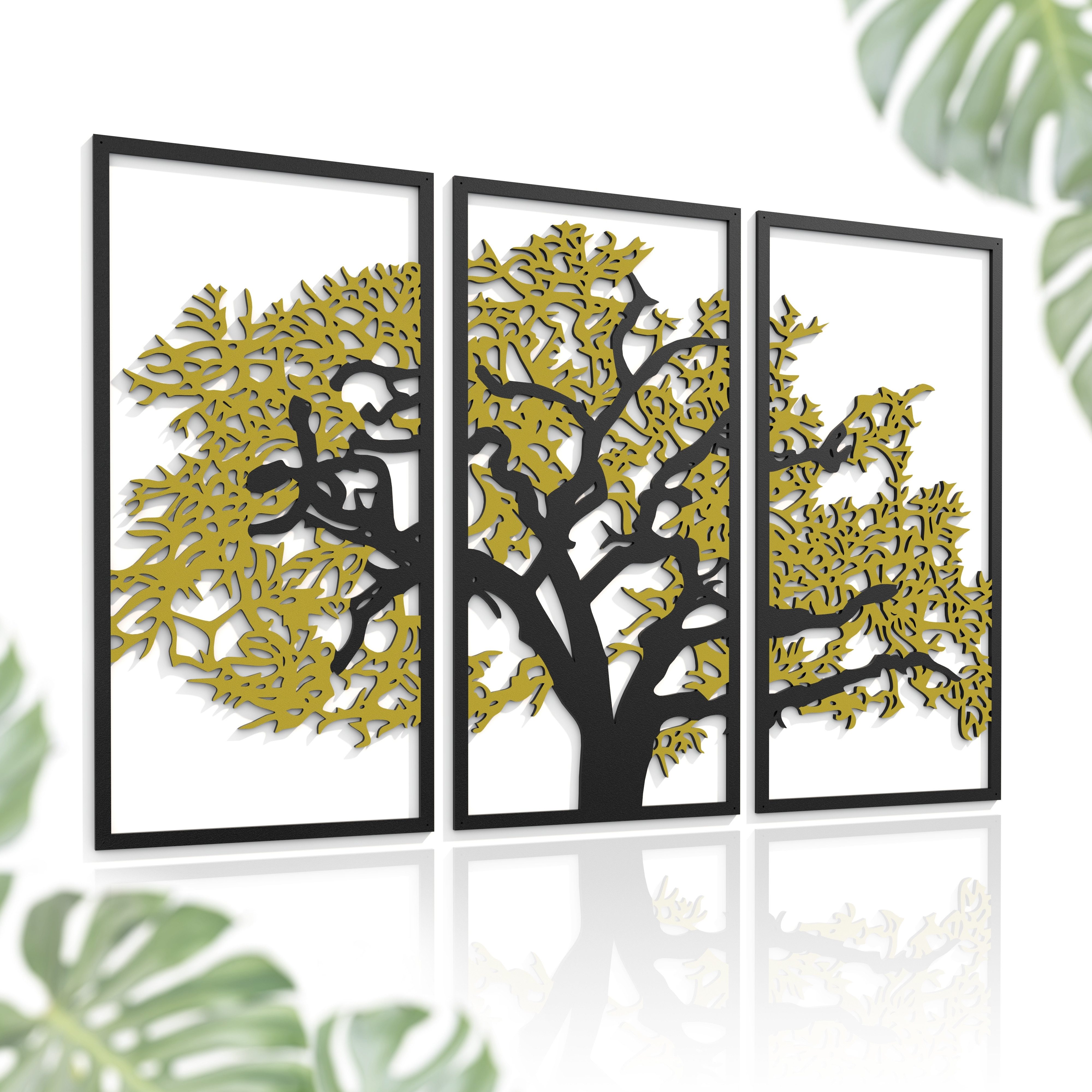 Outentin Wanddekoobjekt (MDF 5 mm, Laser-Cut, ungiftiges Finish, Montage ohne Bohren), 3D Holz Wandbild Laser-Cut – 8 Motive, Gold, Schwarz-Rot, Wanddeko